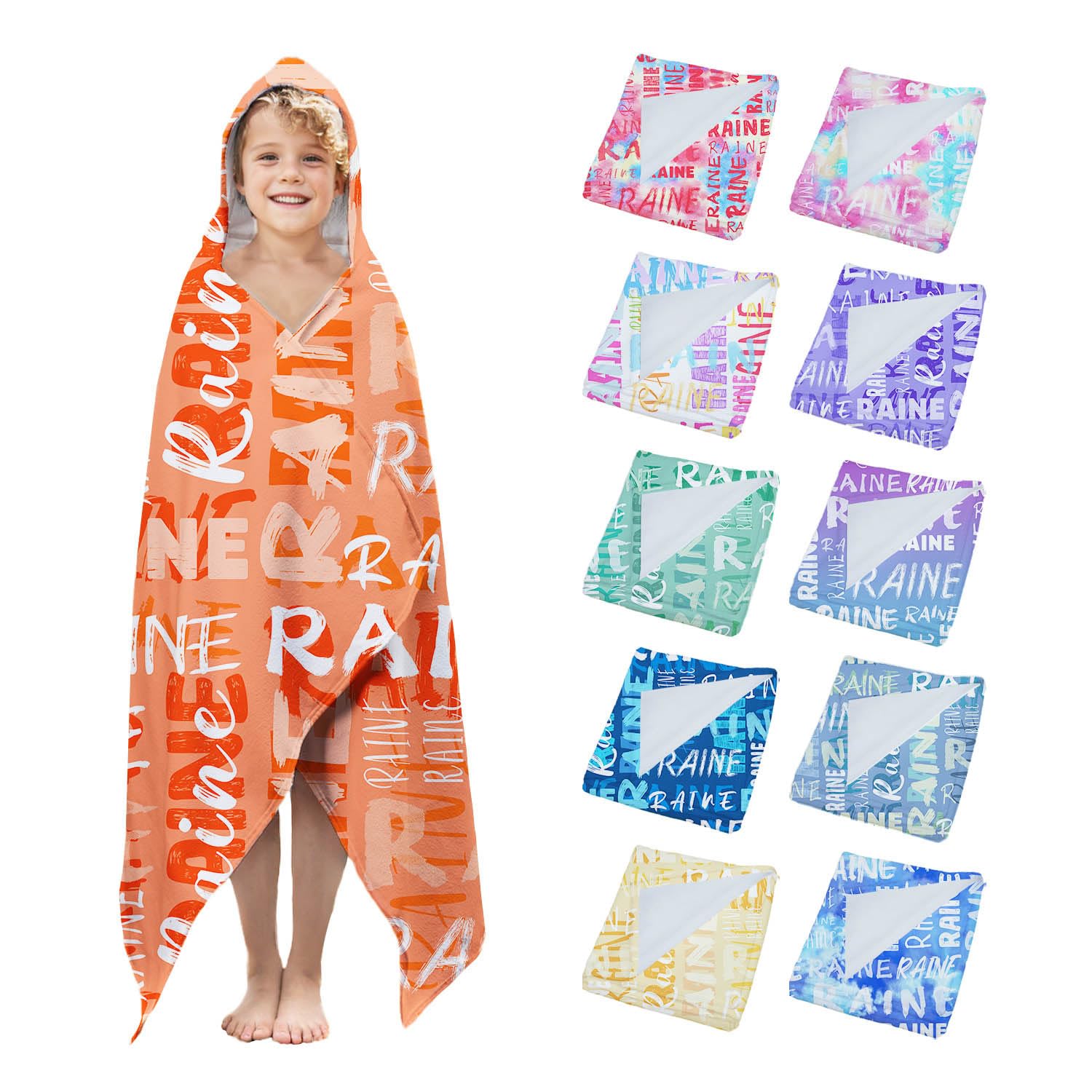 Personalized Hooded Bath Towels for Kids Ages 4-8 8-10,Customized Hooded Beach Towels for Girls with Names, Custom Orange Microfiber Soft Unique Bath Towels with Hood for Pool Swimming