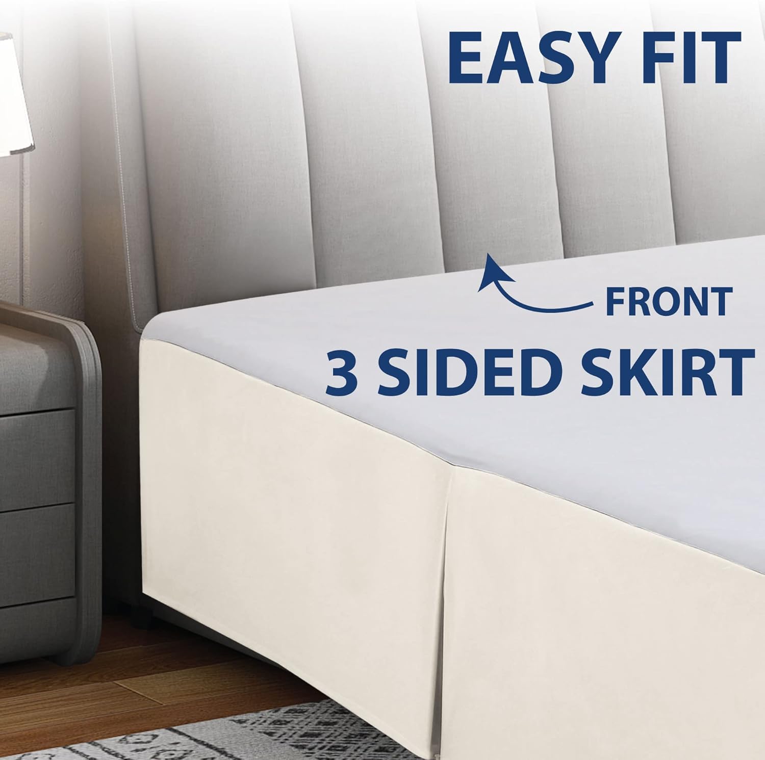 Cathay Home Double Brushed Microfiber Pleated Easy Fit Bed Skirt, Ultra Soft, Fade and Wrinkle Resistant - Coconut Milk, Queen