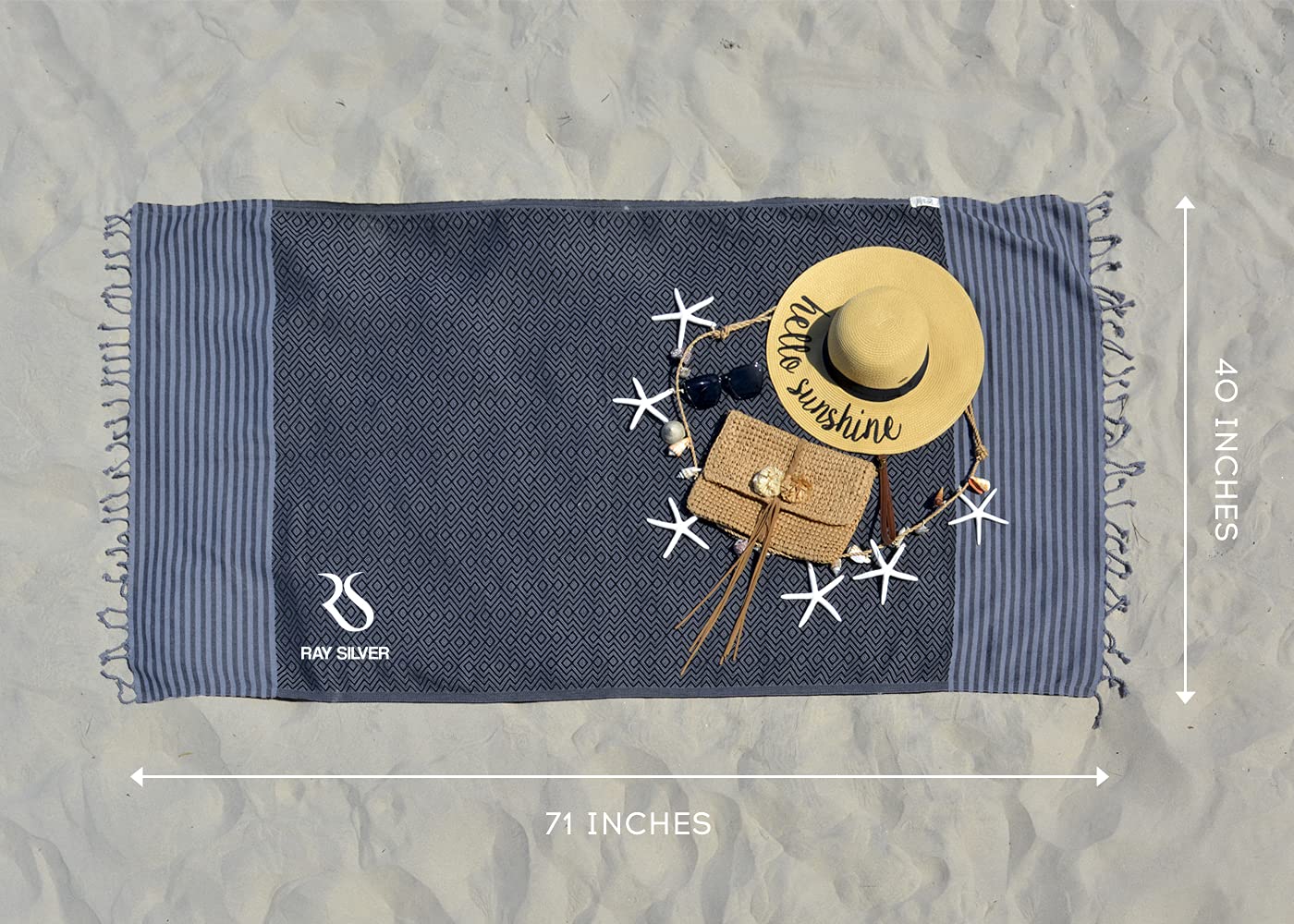 RAY SILVER Juego de 4 toallas de playa turcas de alta calidad de 40 x 71 pulgadas, 100% algodón, sin arena, de secado rápido, para adultos, toalla turca de gran tamaño, toalla de viaje ligera, regalos