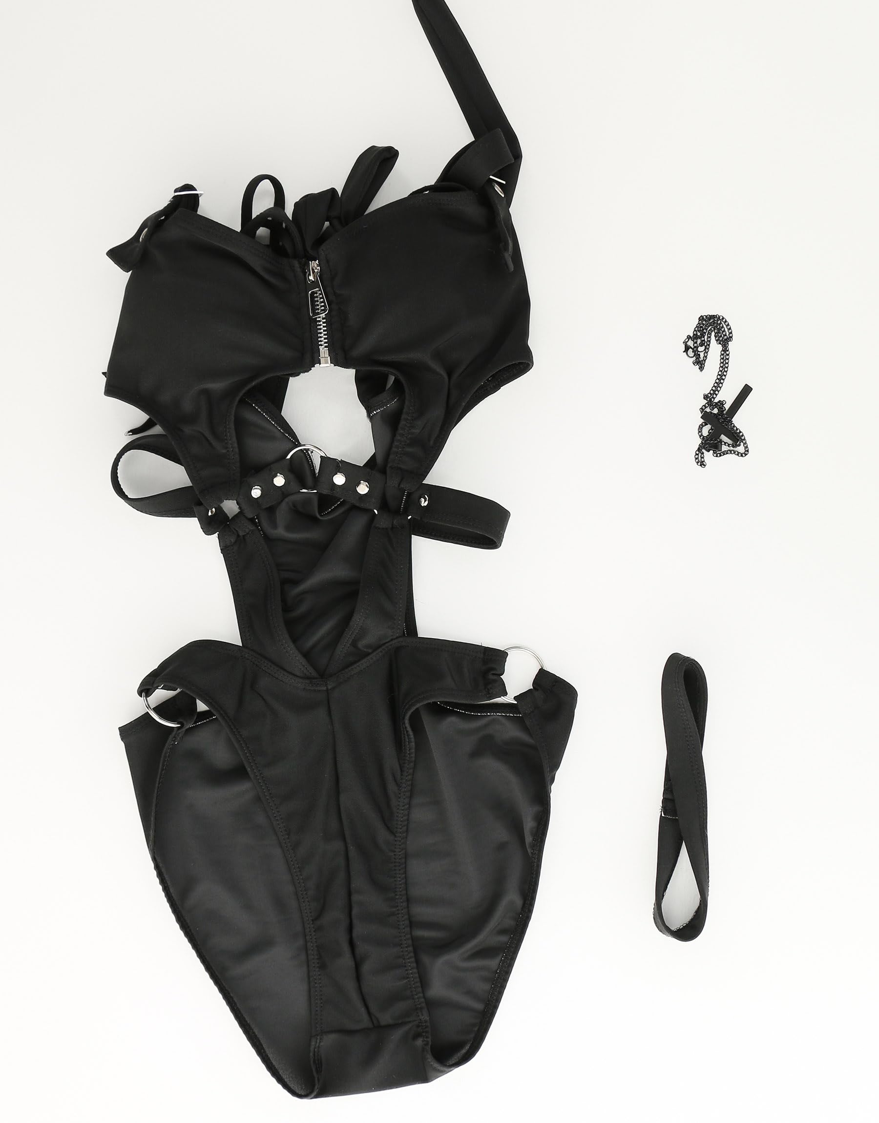 MEOWCOS Women's One Piece Swimsuits Gothic Swimsuit Chest Zipper Cutout Bathing One-Piece Swimwear