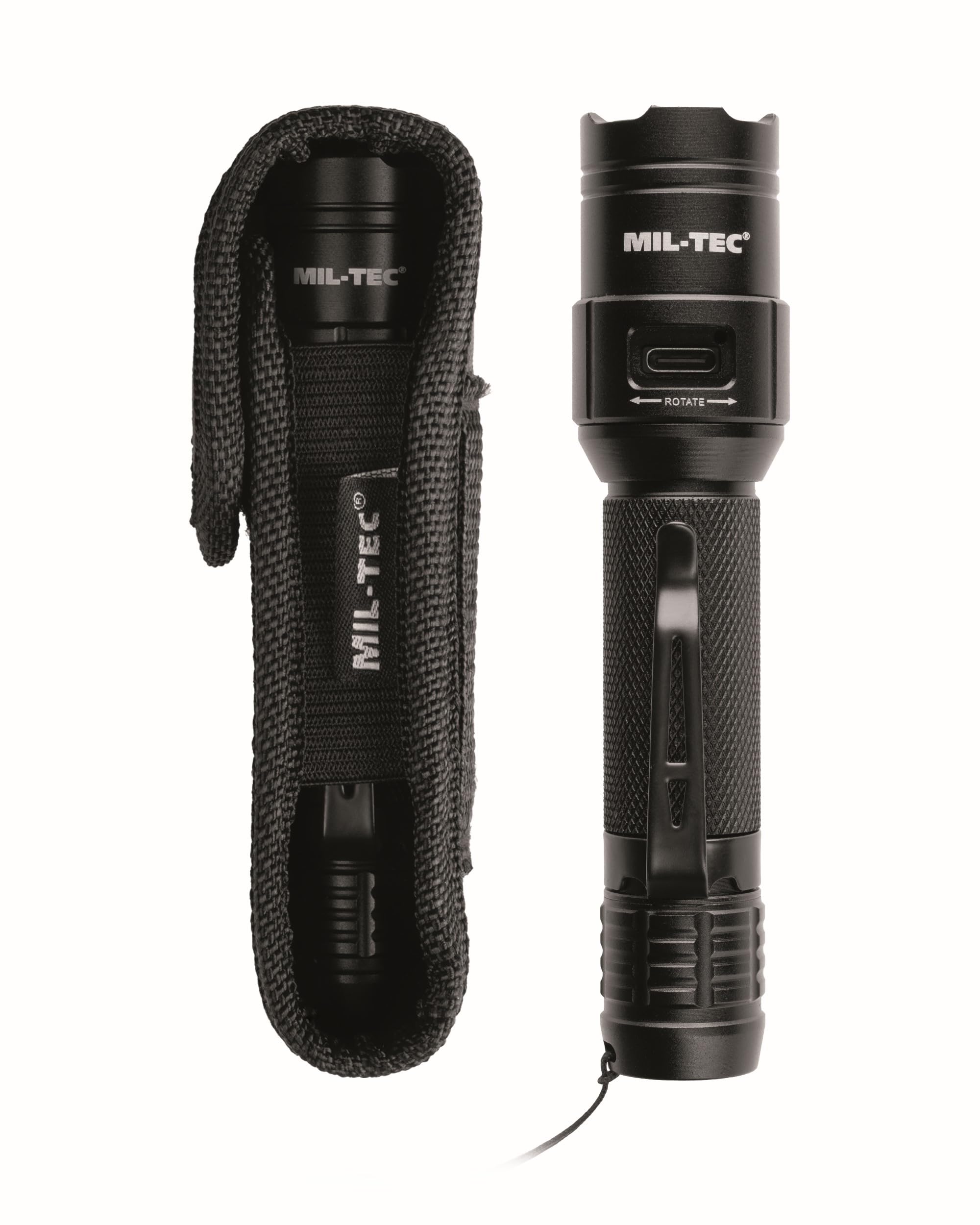 Mil-Tec Lampe de poche tactique Mini Recharge • Lampe de poche LED compacte avec 450 lumens • Lampe tactique rechargeable avec 3 modes • Mini lampe puissante avec portée de 125 m