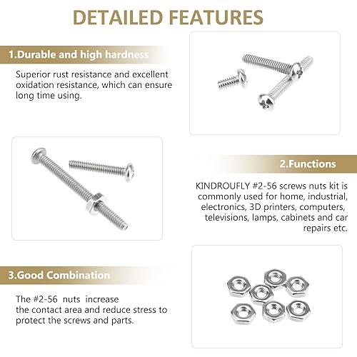 Miniatura 4 de Kindroufly 242 piezas #2-56x 532", 316", 14", 516", 38", 12", 58", 34", 1", kit surtido de tornillos de máquina Phillips, acero inoxidable 304,