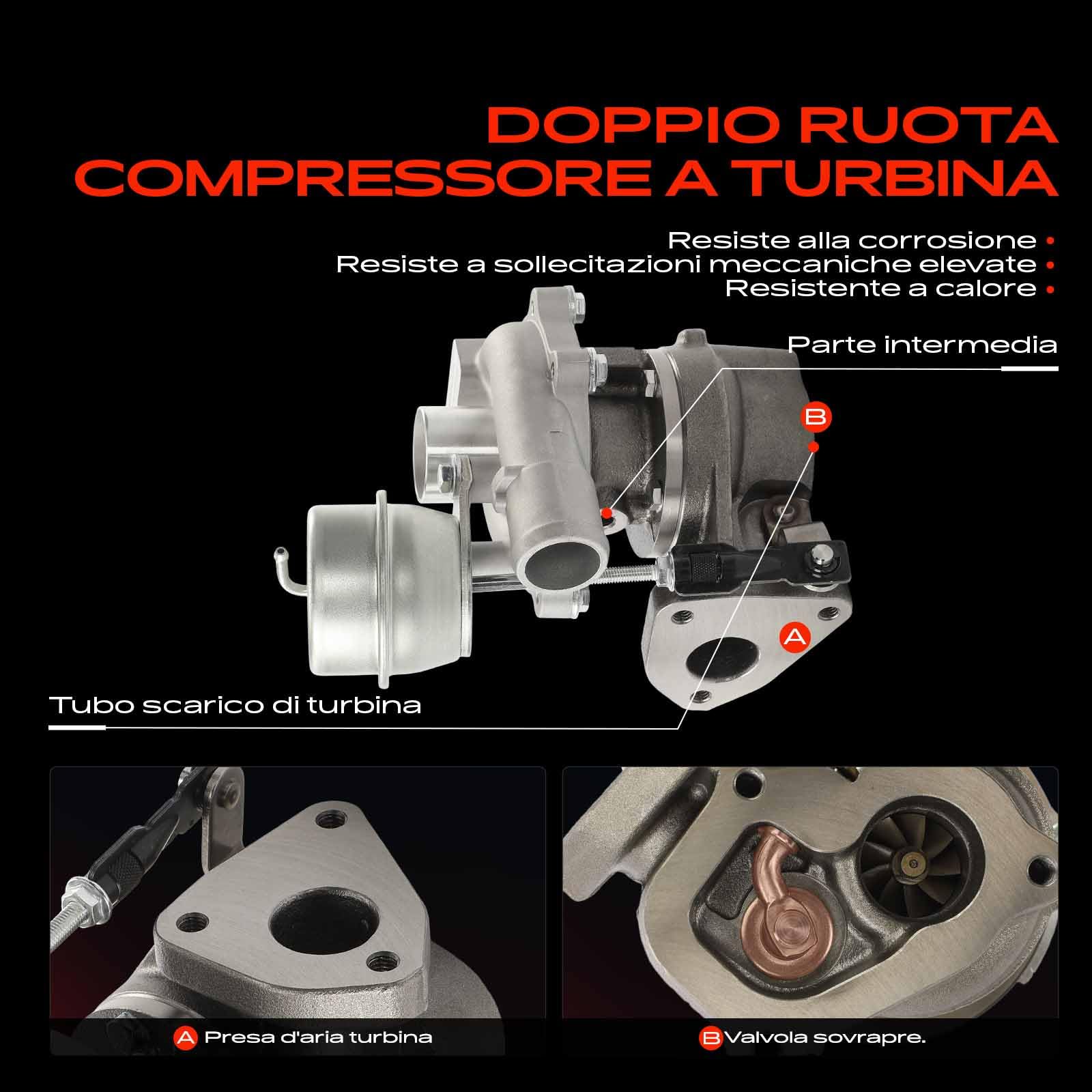 Frankberg Turbocompressore con guarnizioni 55202638 | Compatibile con: Swift III EZ MZ, Tour combinato, Agila (B) H08, Box combinato/MPV, Splash EX, Meriva X03