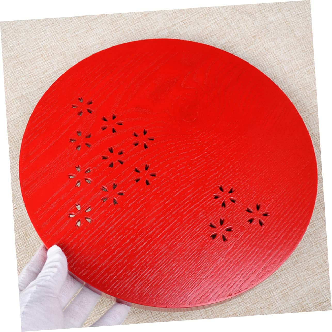Bandeja Decorativa Redonda de Madera Roja para Juego de Té de Boda