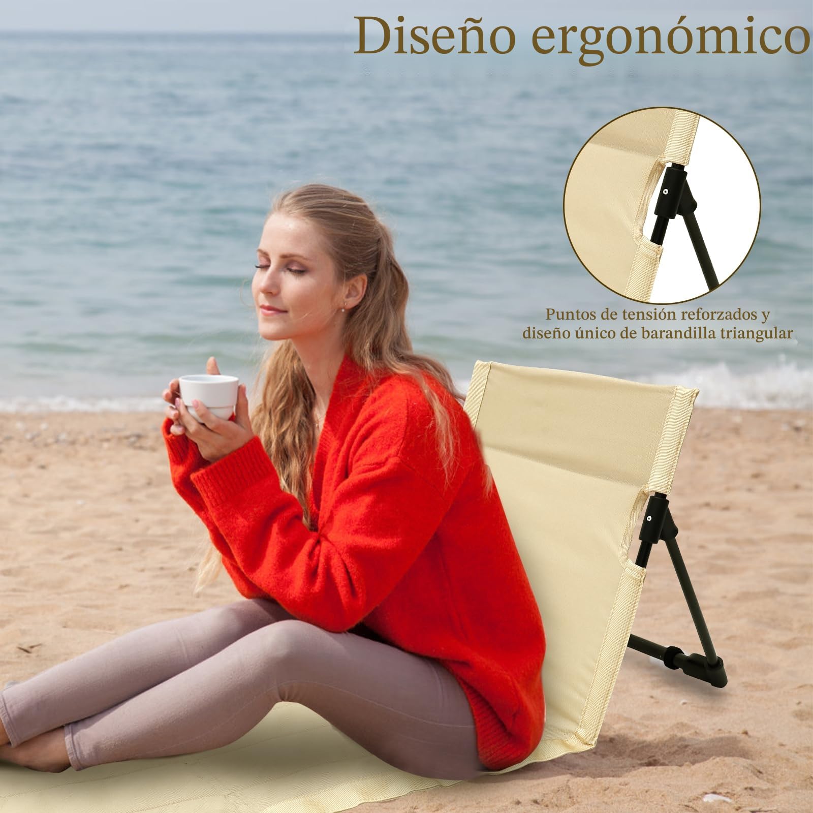 Esterilla Playa con Respaldo 40x120cm Plegable Ligera Oxford-Stoff Respaldo Playa Tumbona con Bolsa de Almacenamiento Verano Vacaciones Tomar El Sol Camping