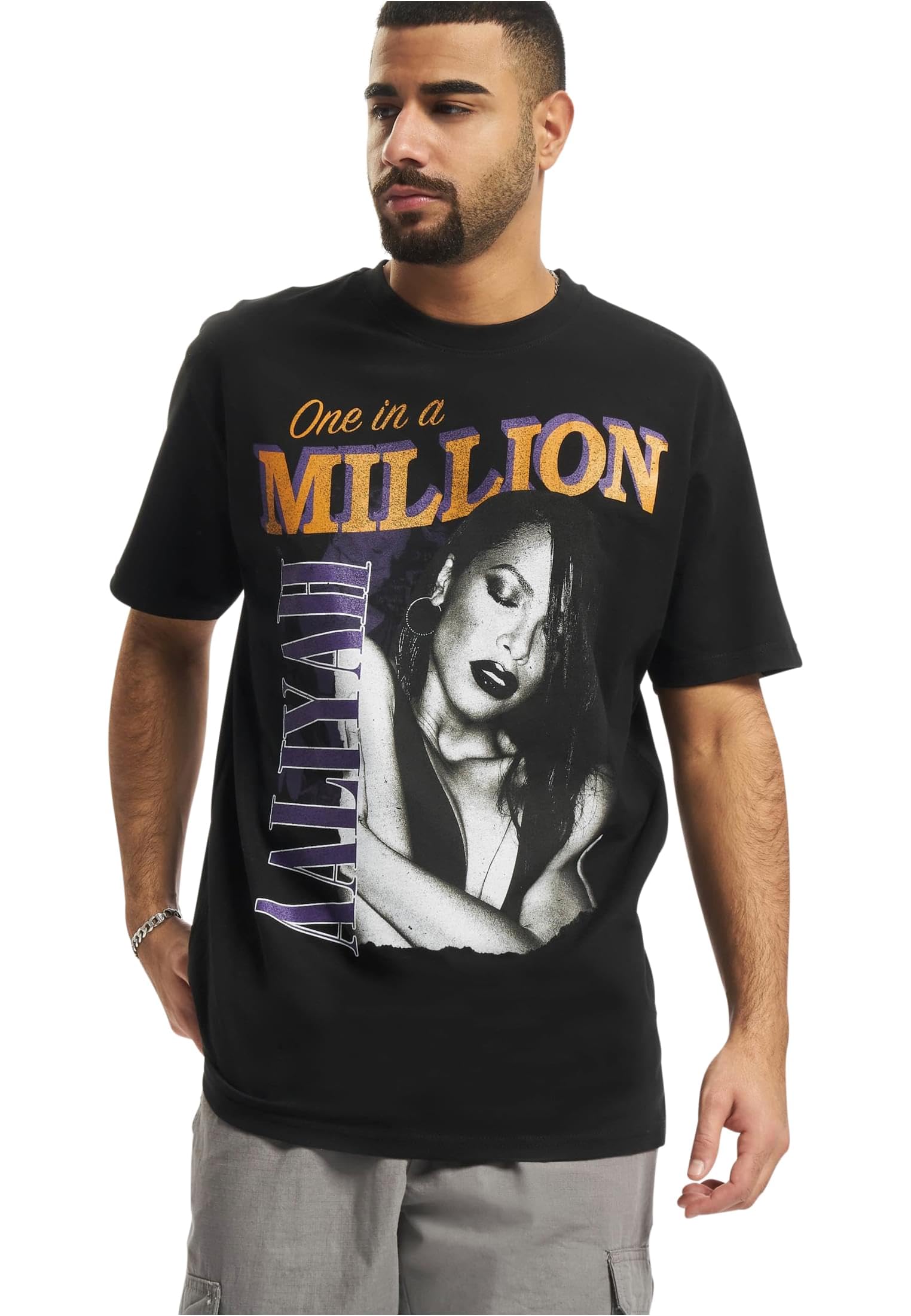 Mister Tee Herren Aaliyah One In A Million Oversize Tee T-Shirt, Black, M