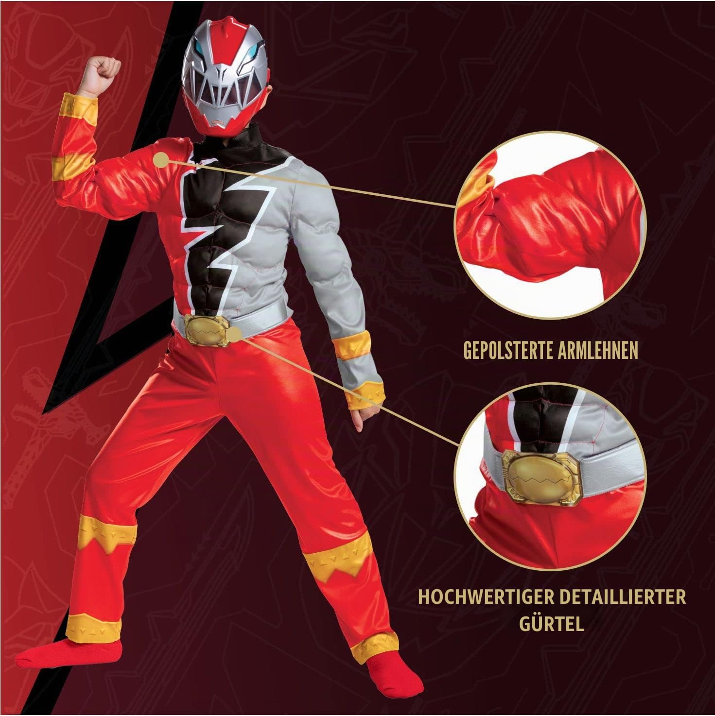 Disguise Offizielles Power Rangers Kostüm Kinder Rot Power Rangers Dino Fury Kostüm Faschingskostüme Kinder S