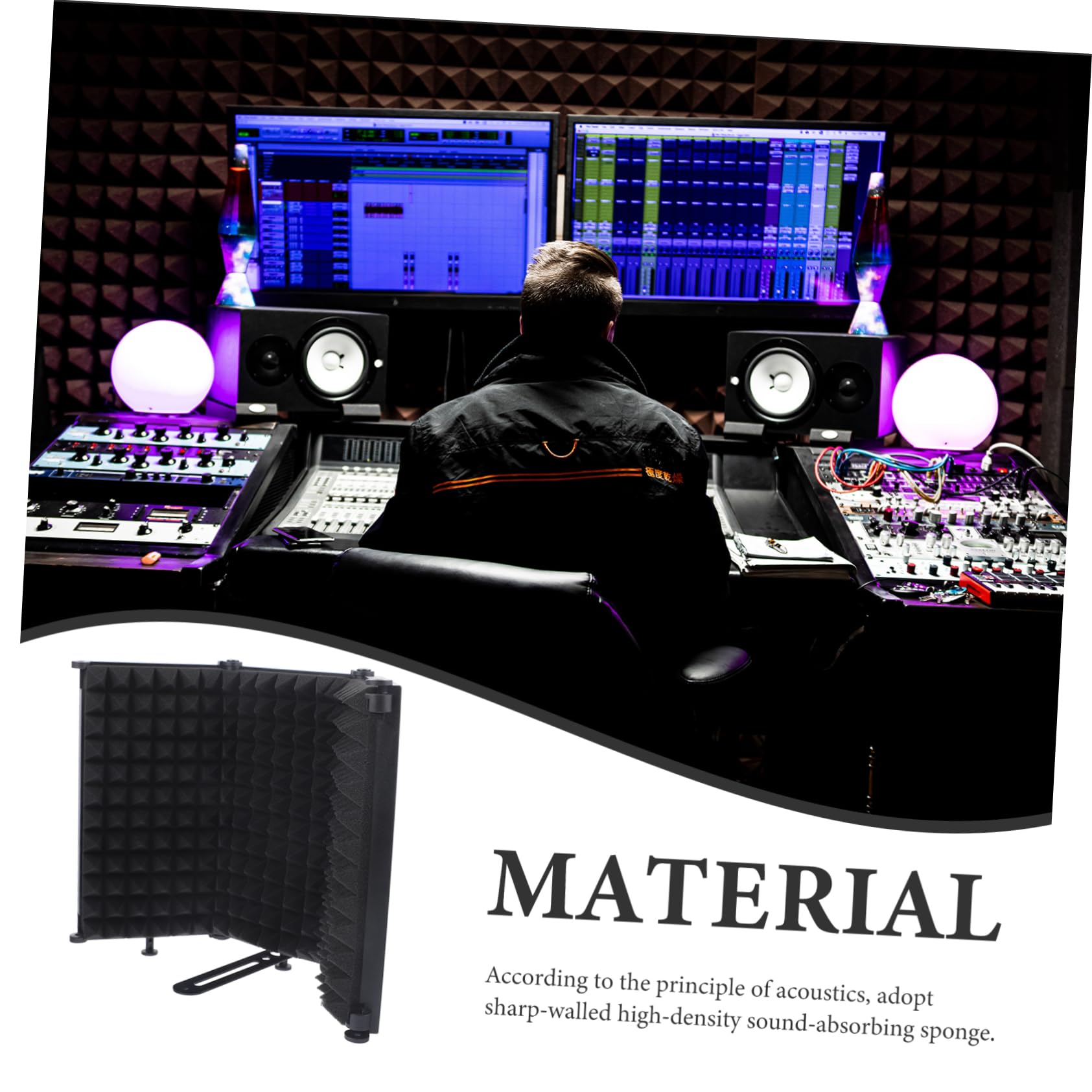 Filtre Anti-pop Microphone Pliable en Fer Mousse Eva, Système Multilayer à Trois Panneaux, du Bruit pour Enregistrement Studio Noir