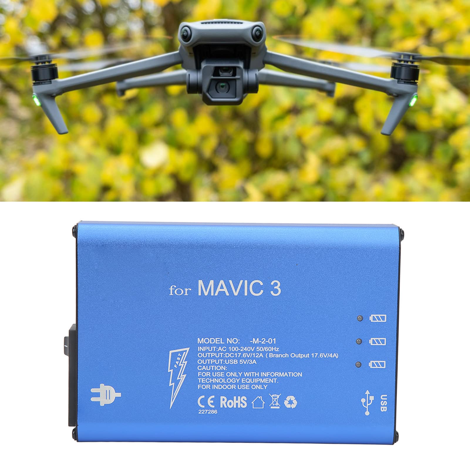 Chargeur de Batterie de Drone, Composants électroniques en Alliage d'aluminium, Outil de Chargement UAV Bleu avec Interrupteur pour 3