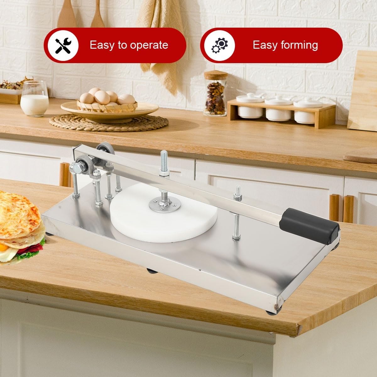 Pizzateig-Presse, Pizzateig-Presse aus Edelstahl for weichen Teig mit Einstellbarer Höhe – perfekt for die Herstellung von Hand Pies, Pizza und Ciabatta(20cm)