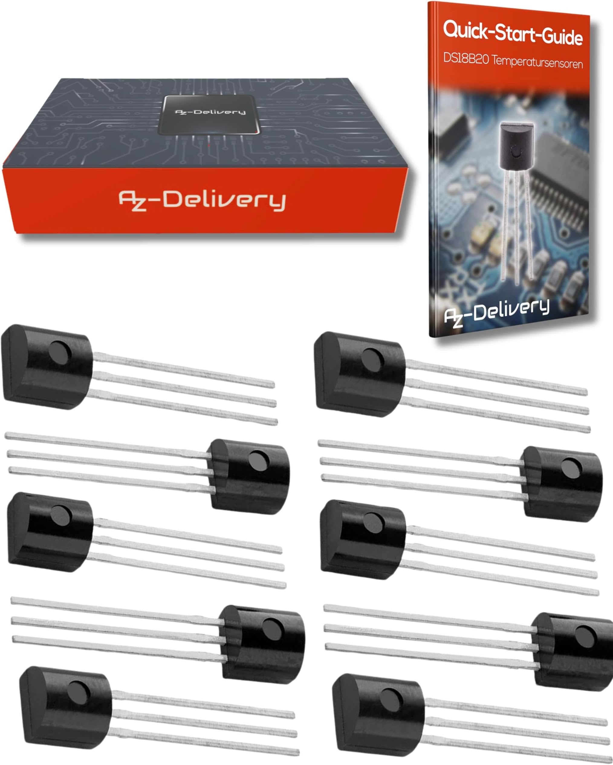 AZDelivery 10 x DS18B20 Digital Temperature Sensor TO92-55°C - +125°C compatible with Arduino and Raspberry Pi, including E-Book!