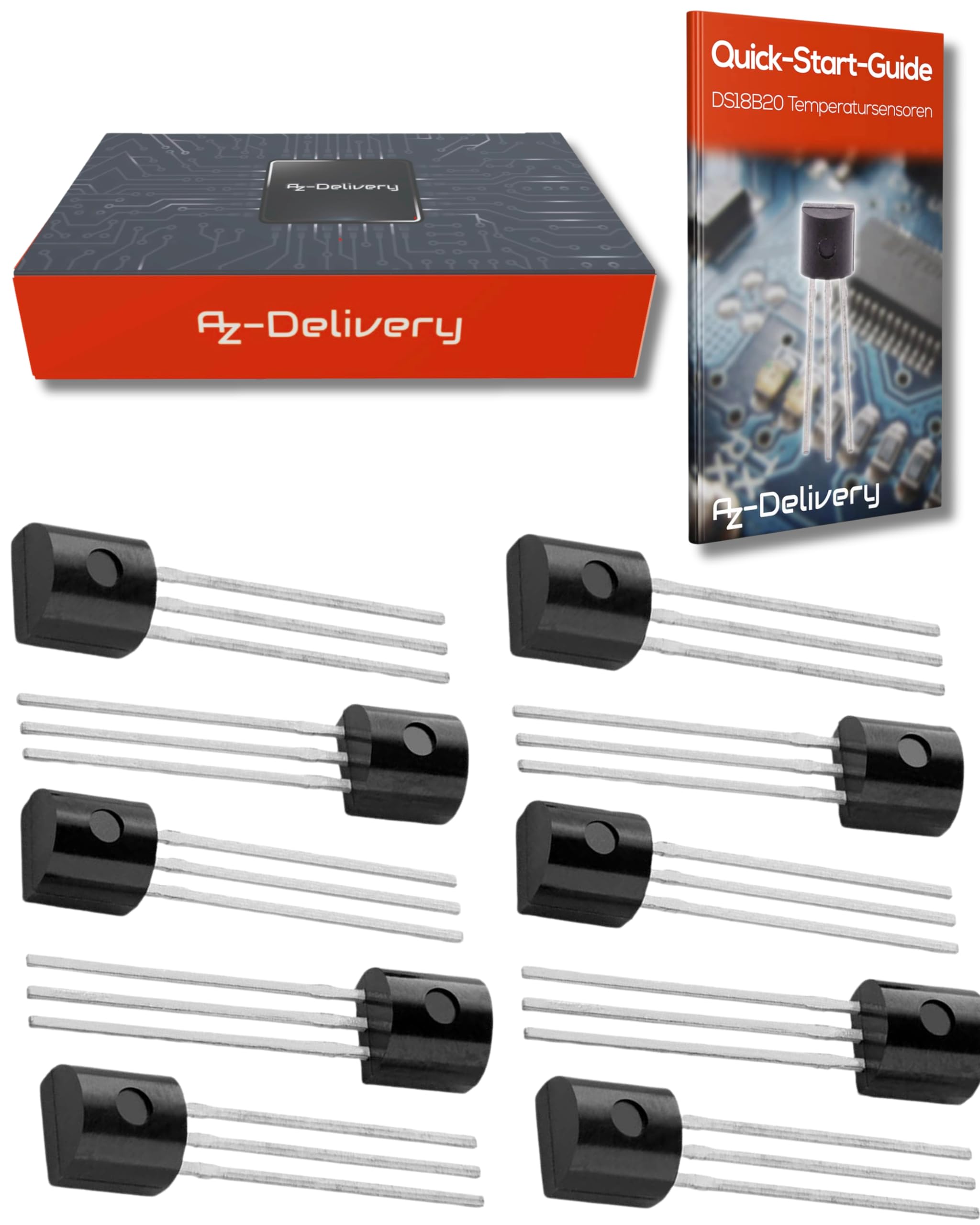 AZDelivery 10 x DS18B20 Digital Temperature Thermometer IC Sensor 18B20 DS1822 TO-92 3.3V 5V for Arduino and Raspberry Pi including eBook