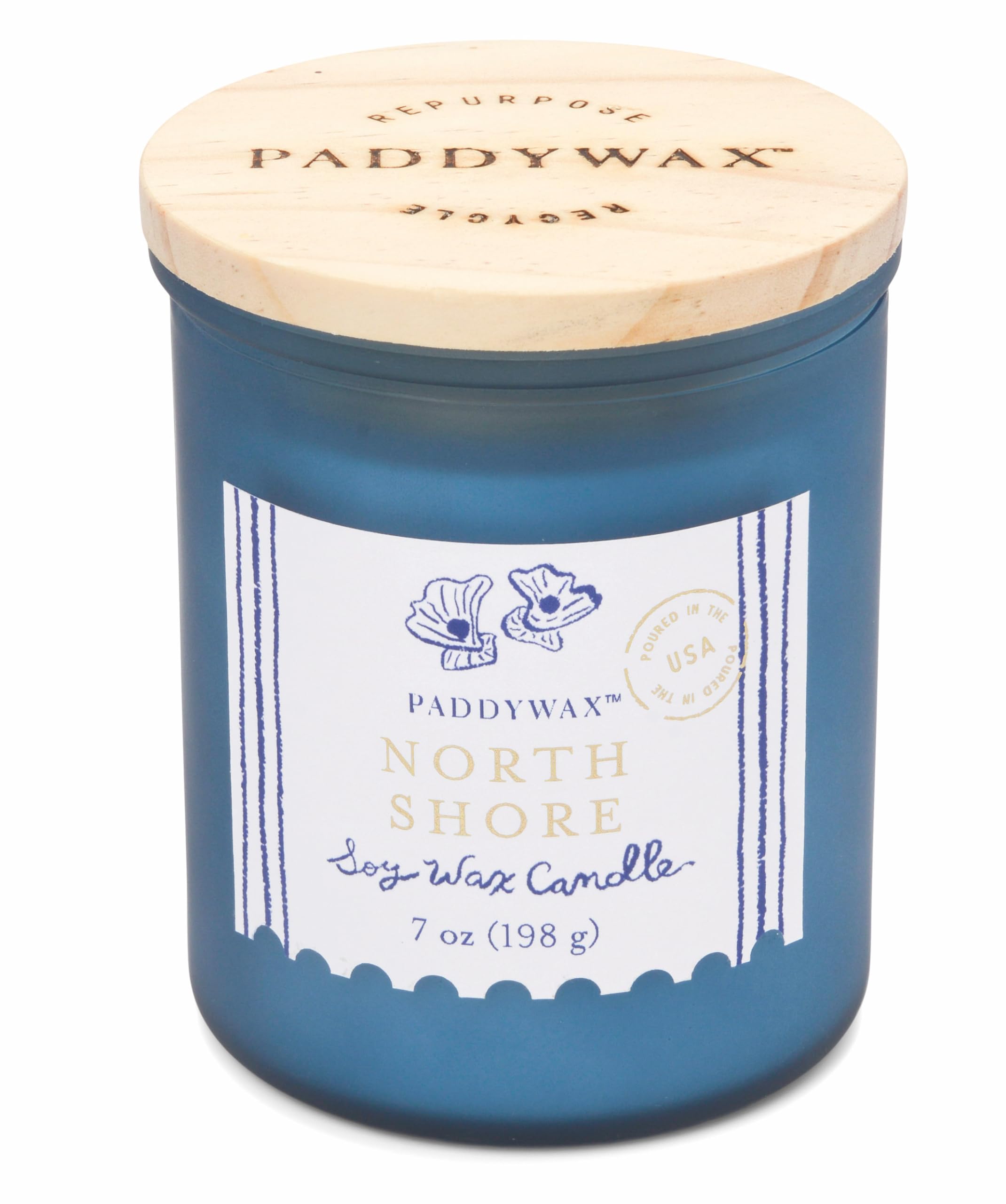 Paddywax Scented Candles Artisan Sea Glass Inspired Coastal Collection Jar Candle with Lid, 226g, North Shore