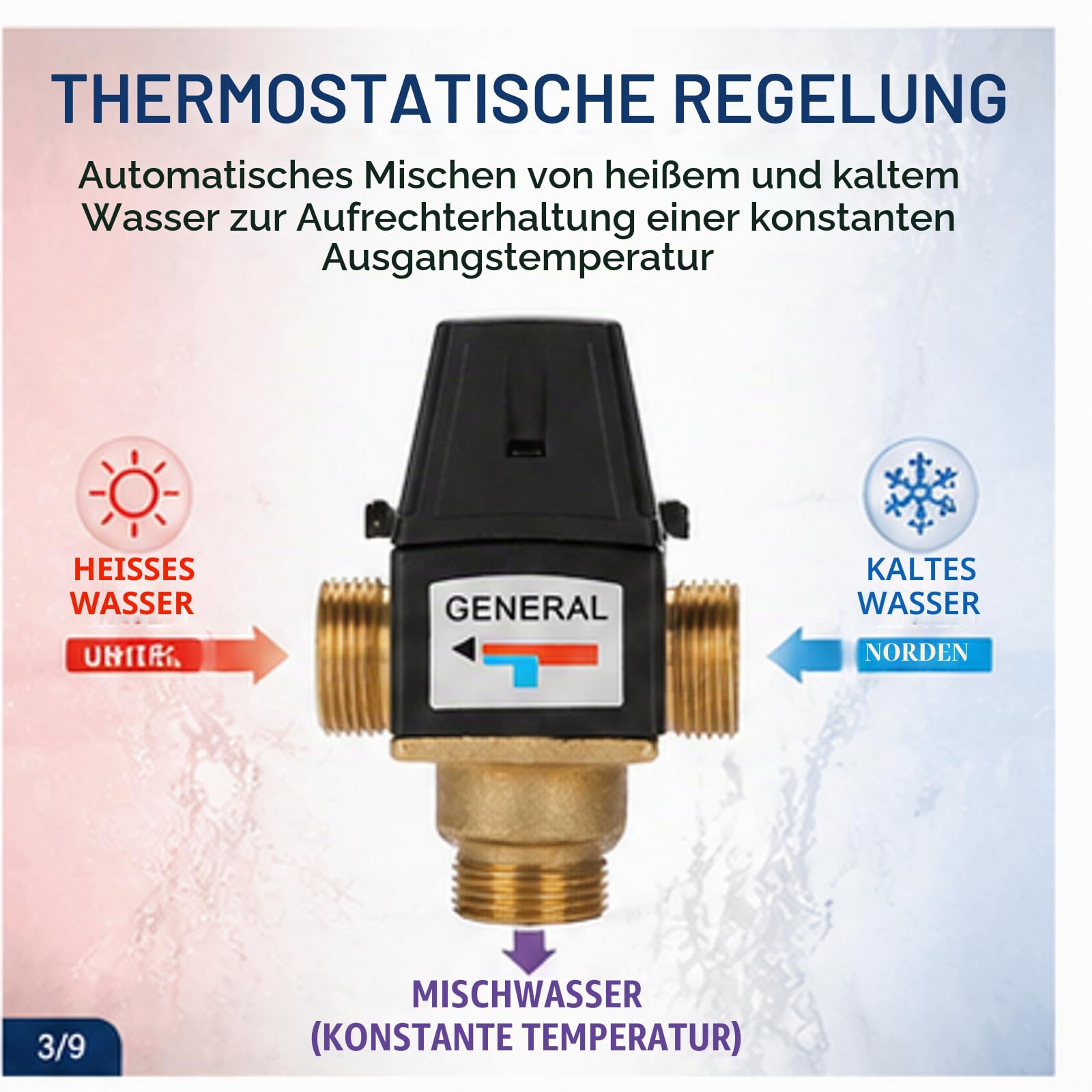 Thermostat Wassermischventil, 3-Wege Außengewinde DN20 Messing Wassermischventil für Solarwarmwasserbereiter Ventile oder passend zu Fußbodenheizung