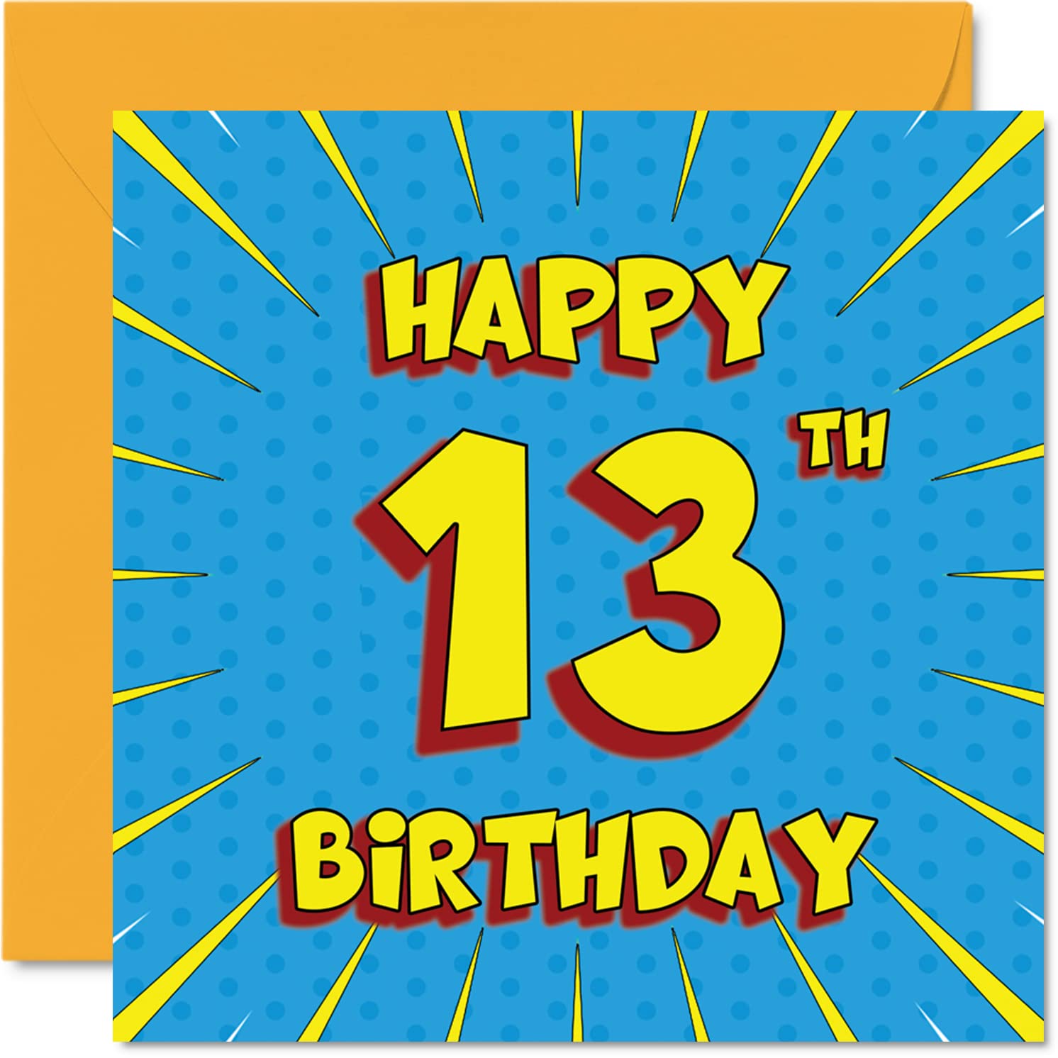 Fun 13th Birthday Cards for Boys Girls - Comic Book - Happy Birthday Card for Sister Granddaughter Grandson Son Daughter Brother Cousin Nephew Niece, 145mm Greeting Cards, 13th Card