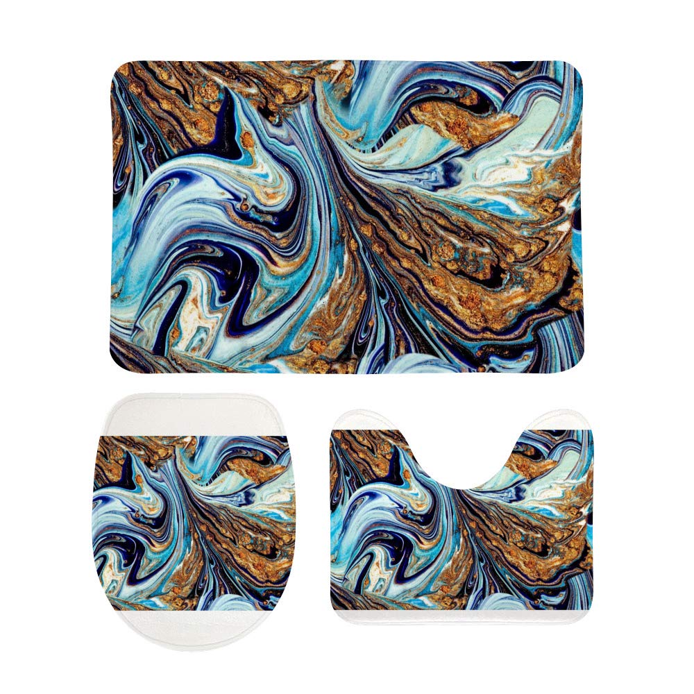 Tapis de sol lavable et antidérapant 3 pièces pour salle de bain familiale bleu agate