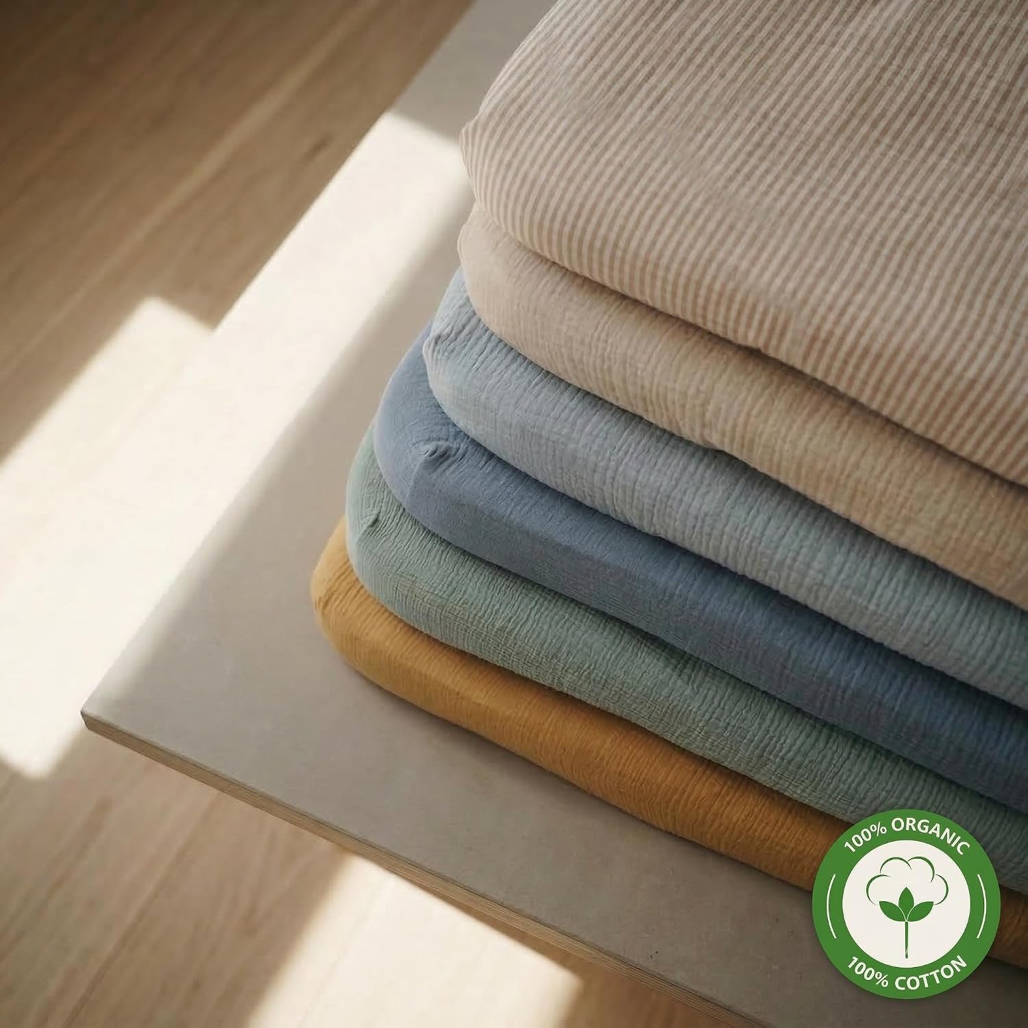 Crib Sheets – Organic Cotton Muslin Fitted Crib Sheet – Standard Size for Baby Boy and Baby Girl 28" x 52" Ultra-Soft and Breathable. (Autumn Yellow)