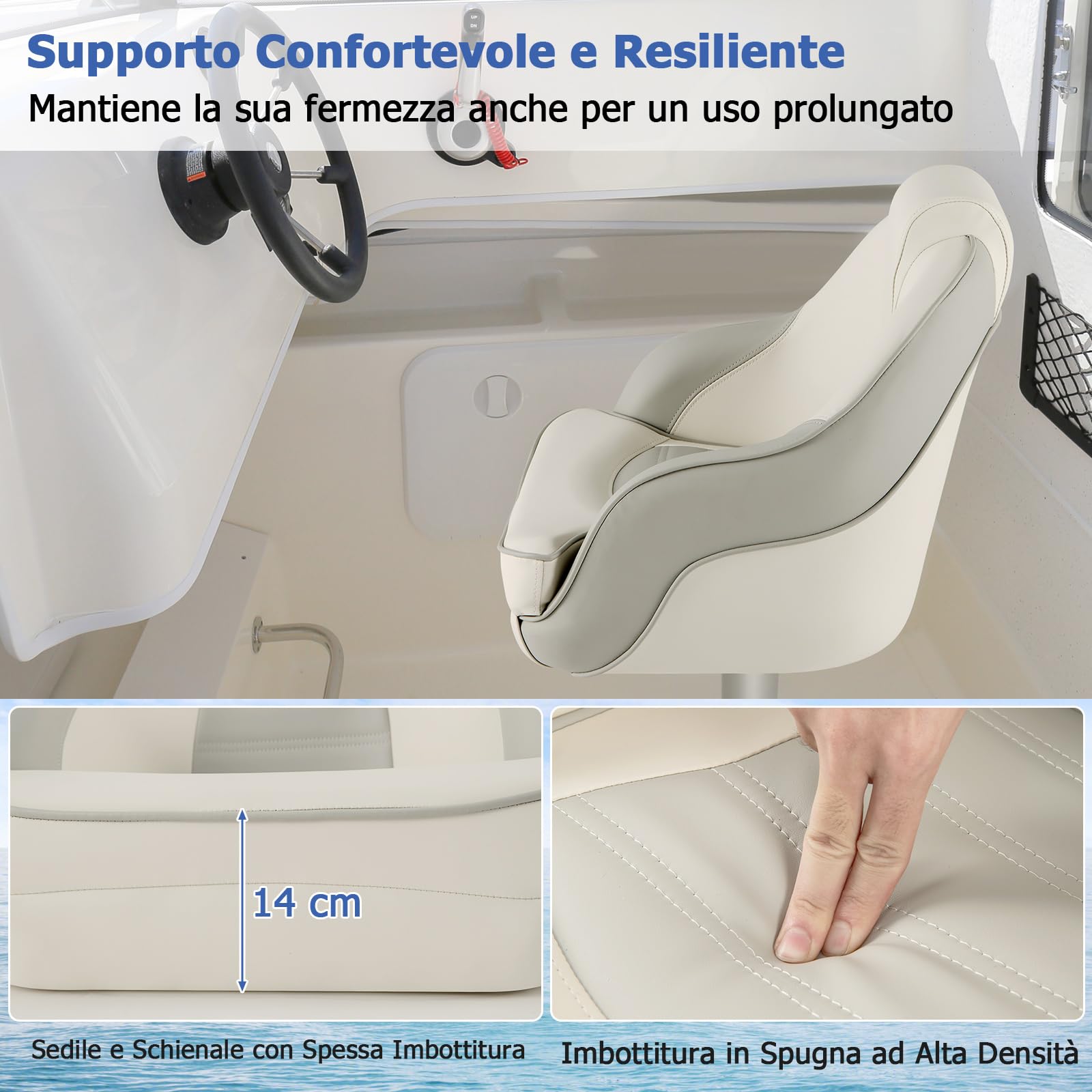 COSTWAY Sedia da Barca, Sedia con Schienale Basso con Cuscini Imbottiti in PVC, Telaio in PP, Bracciolo, Bulloni di Fissaggio, Sedia Impermeabile per Barca da Pesca, Barca Turistica, 58 x 61 x 53 cm