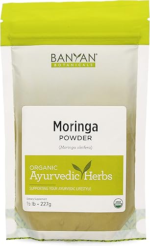 Banyan Botanicals Polvo de hoja de moringa  Certificado orgánico USDA  Moringa Oleifera  Secado al sol  Superalimento a base de hierbas crudas