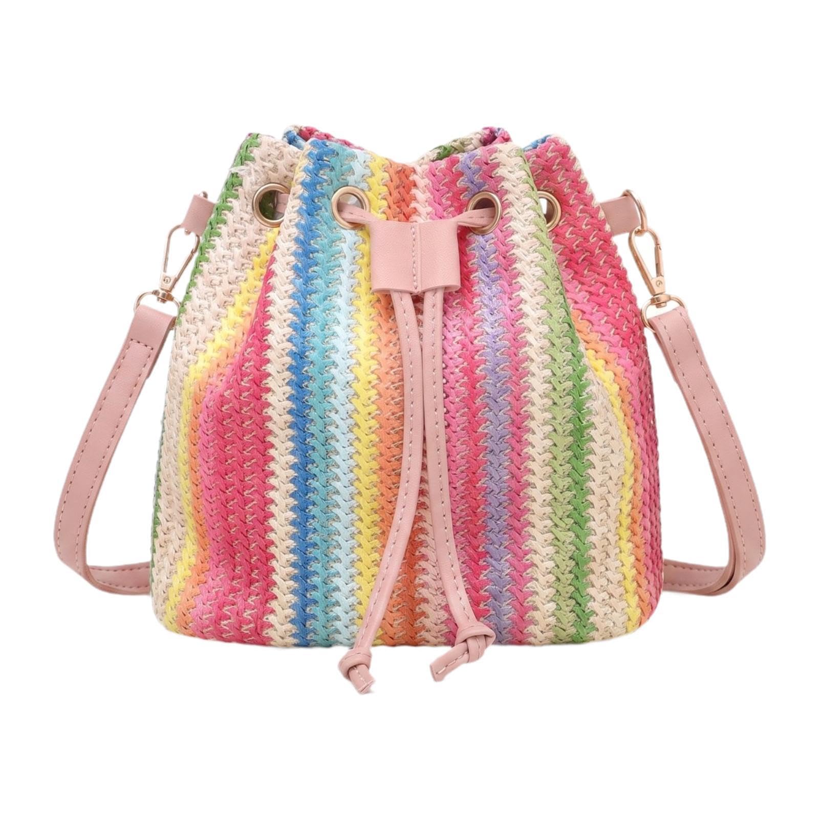 Drawstring Bucket Bag Elegant Weave Handbag for Traveling Women Summer Beach-image-32