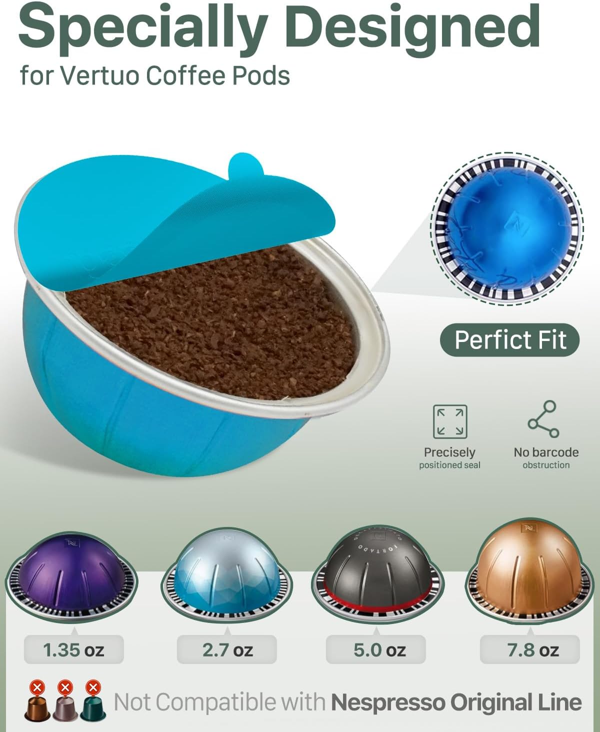 Grasseed 100Pcs Colorful Aluminum Foil Lids to Reuse Nespresso Pods, Pod Covers for Seals VertuoLine Capsules Compatible with Nespresso VertuoLine Pods