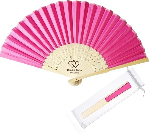 Miniatura 10 de Abanicos de mano personalizados a granel ventiladores de seda personalizados con grabado en el mango, regalos de fiesta para invitados, abanicos de