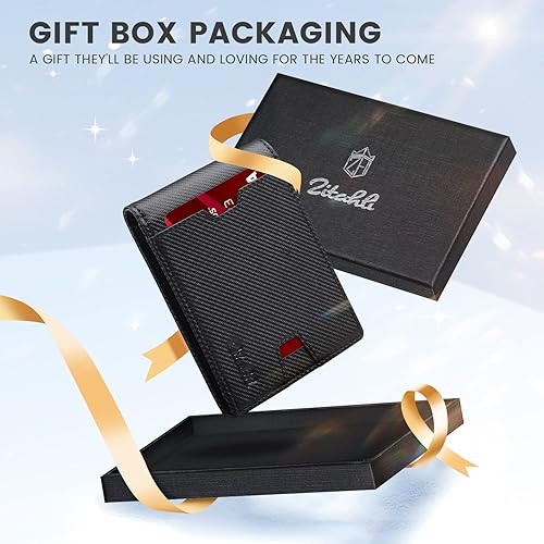 Miniatura 5 de Zitahli Carteras de los hombres Slim Rfid cuero plegable con caja de regalo, Negro (Midnight Black), Minimalista