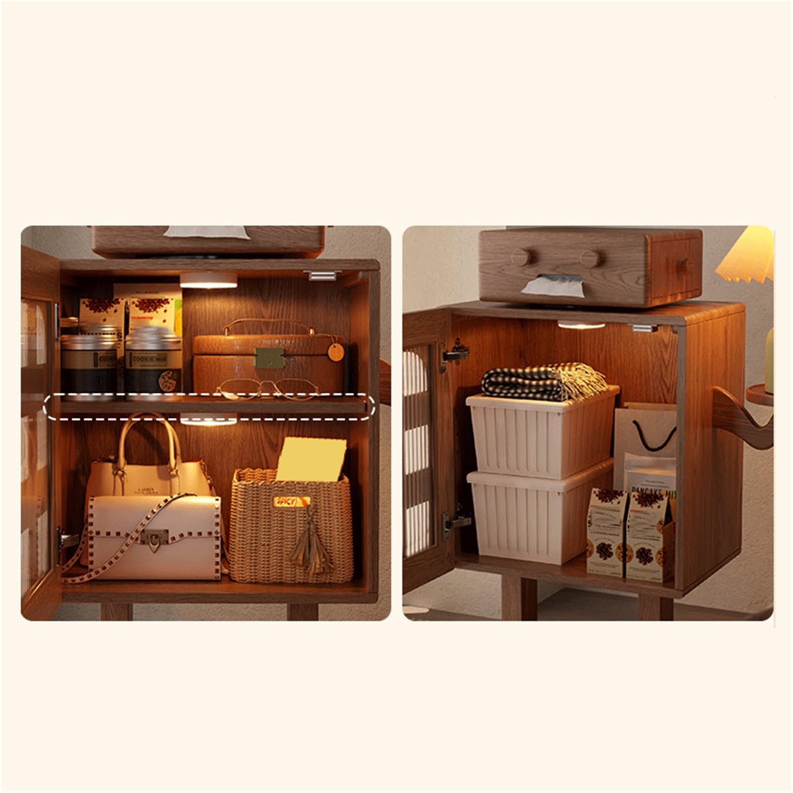 Nachttisch Movable Solid Wood Bedside Table Suitable for Bedrooms | With wheels storage cabinet vintage cream style