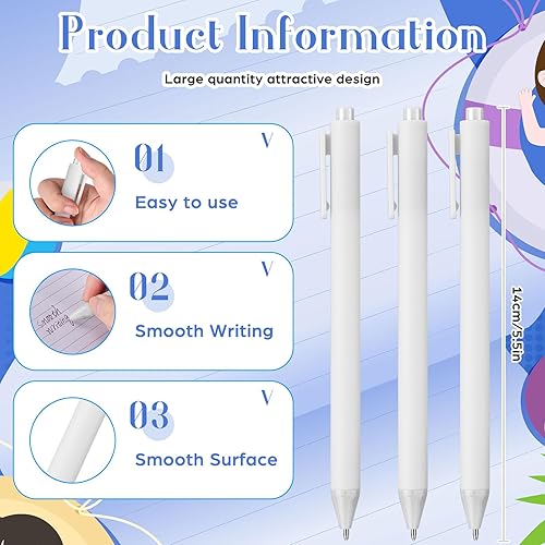 Miniatura 2 de 50 bolígrafos retráctiles a granel de 0.039 in de punta media, tinta negra, lindos bolígrafos de escritura suave, suministros escolares para