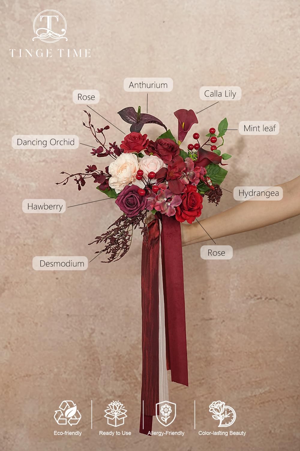 TINGE TIME Artificial 9 Inch Bridal Bouquet, Terracotta Flower Bouquet with Roses for Bride, Bridal Tossing Bouquet for Wedding Ceremony Anniversary Bridal Showers Church Decoration