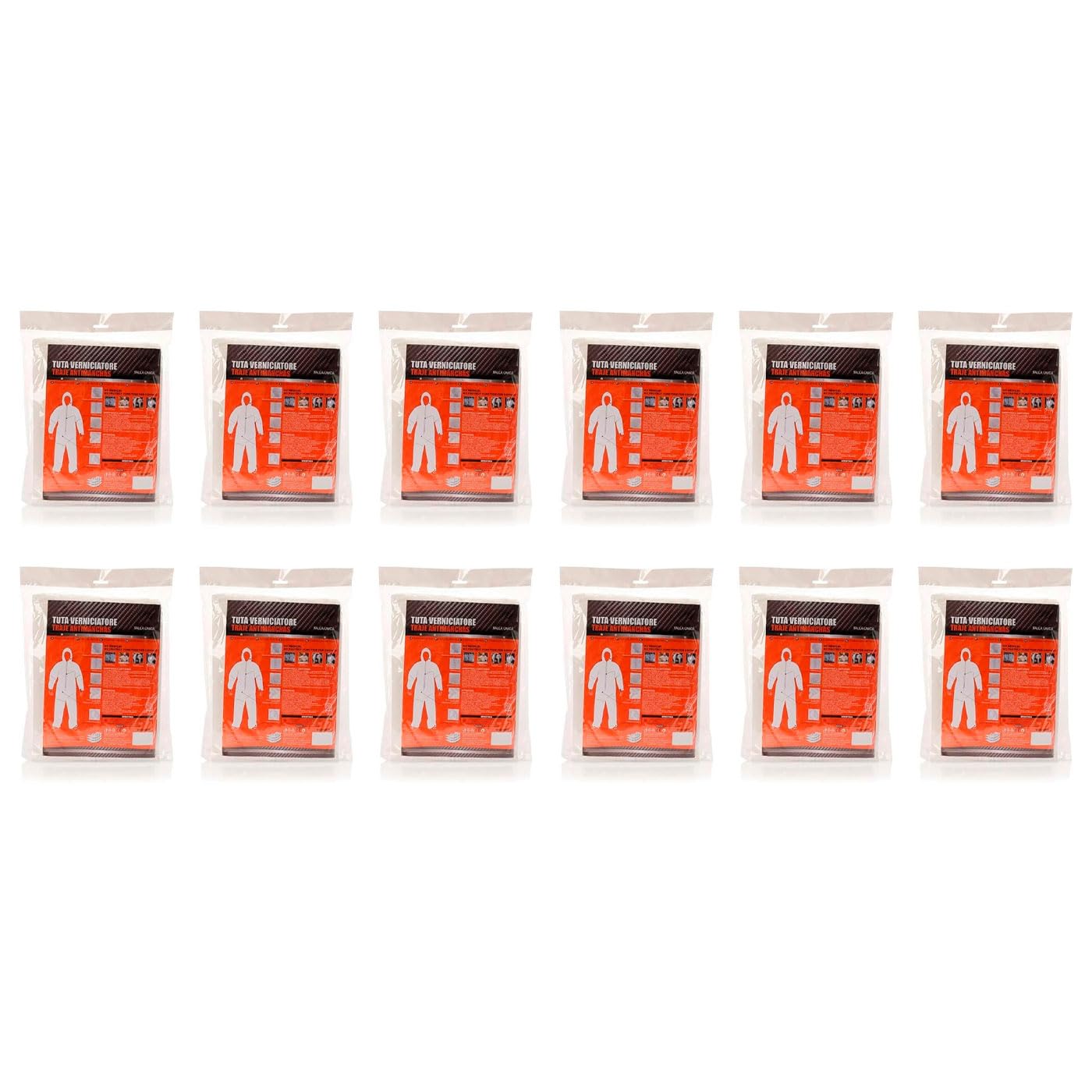 Tradineur - Pack de 12 Trajes Protectores de Trabajo, Mono desechable, Integral, Multiusos, protección, Bricolaje, Pintura, mecánica (Blanco - Talla única - Unisex)