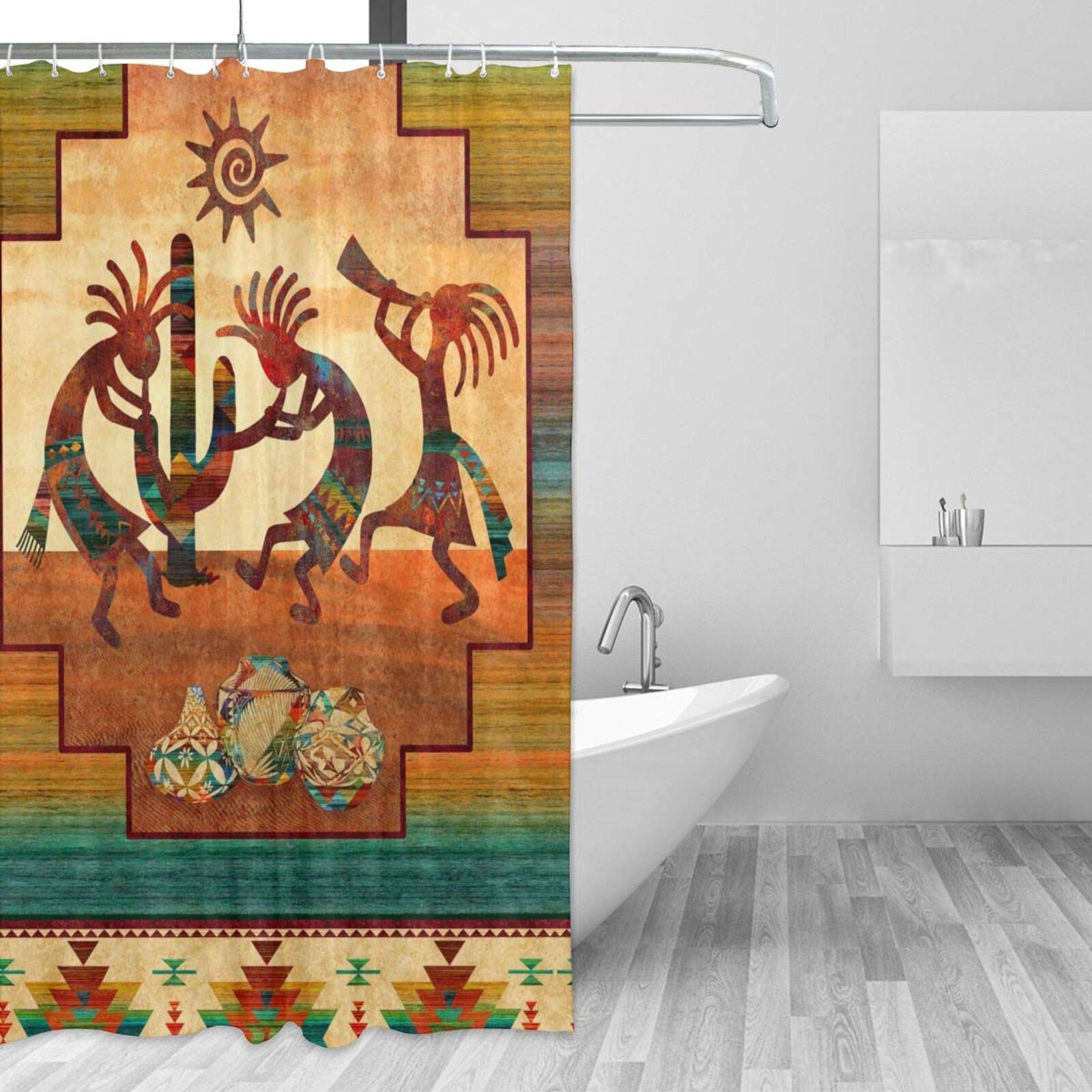 MAHENSHANGM Southwestern Native Shower Curtains Southwest Kokopelli Decor Bath Curtain Sets with Hooks Waterproof Thick Polyester Fabric Bathroom Accessories 72x72 Inches