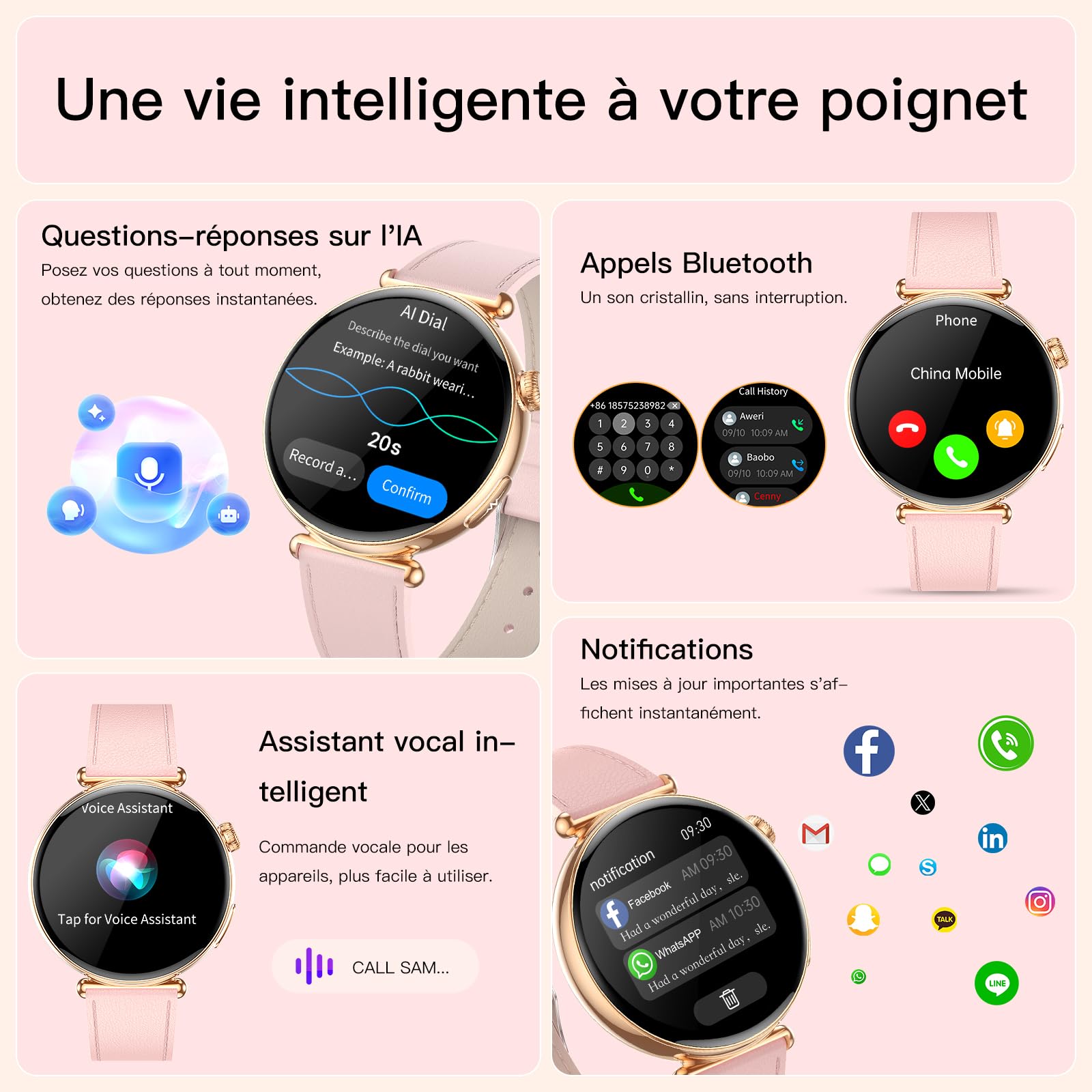 2026 Montre Connectée Femme avec ECG/HRV/Sommeil/Pression Artérielle AI-GPT