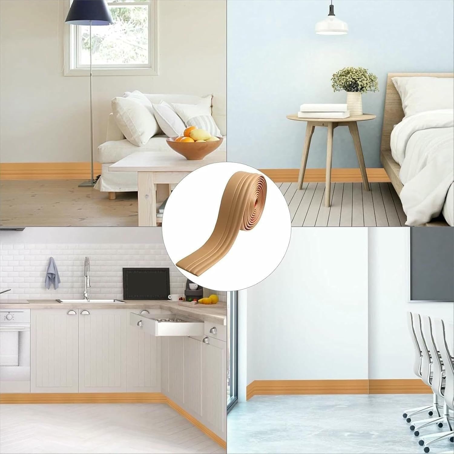 Flexible Baseboards Molding Trim, Flexible Baseboard Trim, 4 Inch x 16.4 Feet Self-Adhesive Vinyl Wall Base Cove, Peel and Stick Rubber Moulding~/