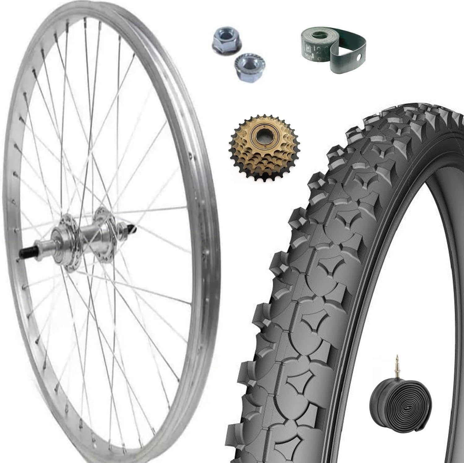 Cerchio Ruota Posteriore Completa 26" x 1.75 con Copertone 26x1.95, Camera d’Aria Valvola Italiana e Pignone 6 Velocità – Kit City Bike/Olanda Bicicletta da Passeggio