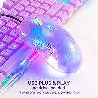 Vista 6 de CHONCHOW Combo de teclado y mouse RGB para juegos, teclado transparente con cable USB, retroiluminación LED arco iris, juego de teclado transparente