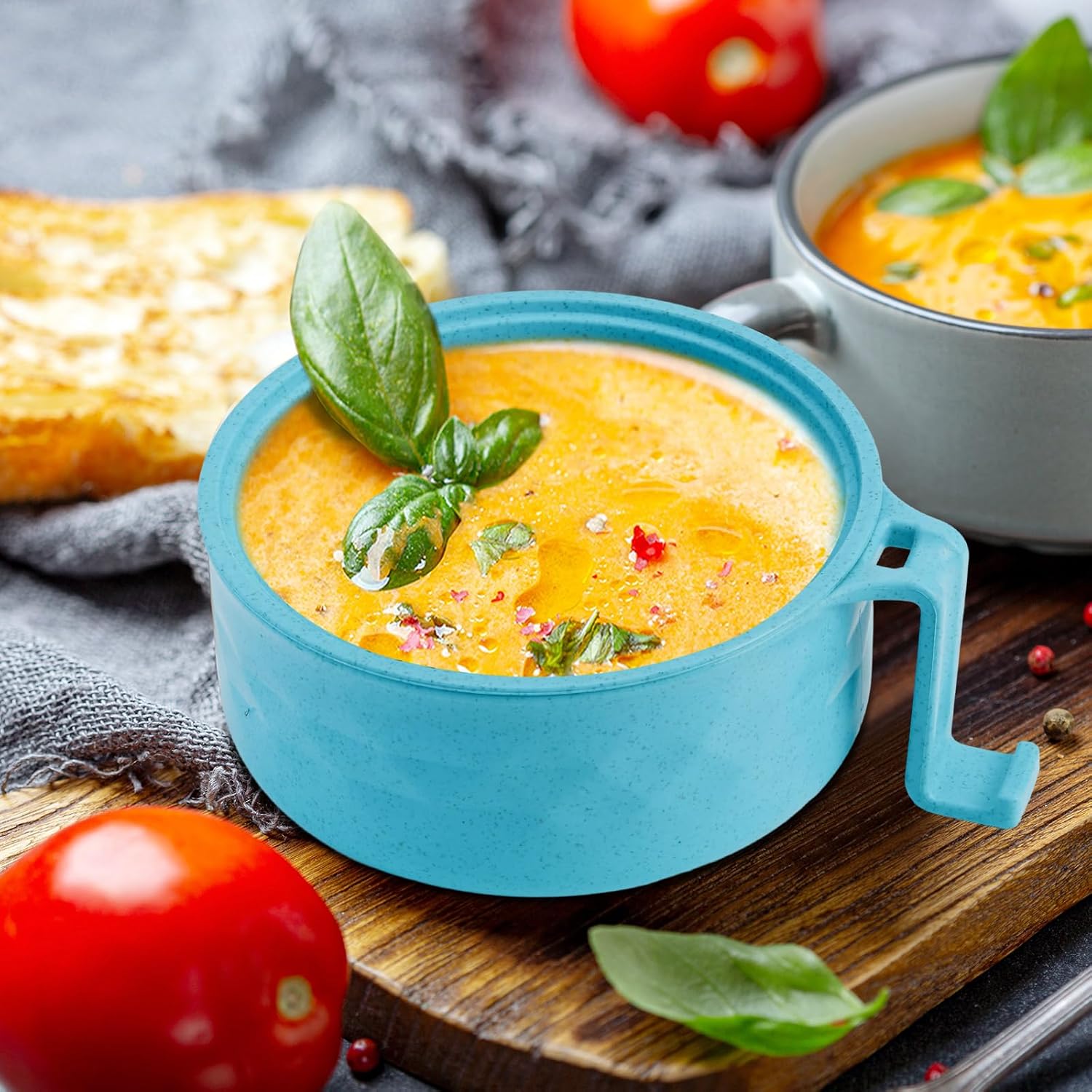 2 Sets Microwave Ramen Bowl 40 oz Wheat Fiber Portable Instant Noodle Cooker Bowl with Handles Strainer Spoon Chopstick Fork College Dorm Room Apartment Essentials(Blue Sky,Mint Green)