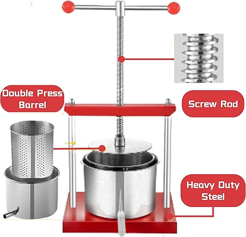 Miniatura 4 de LOYALHEARTDY Prensa manual de tintura de queso hierbas frutas vino 3 l08 galones prensa manual para jugo verduras vino aceite de oliva