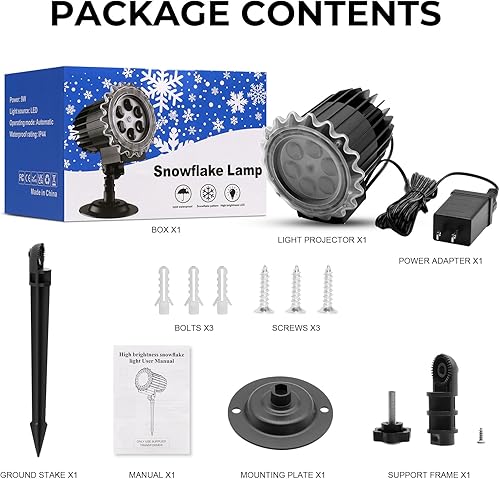 Miniatura 7 de Proyector de luces de copo de nieve para exteriores, 9 vatios súper brillantes, lámpara de nevada, proyección de luz nocturna, luces LED de