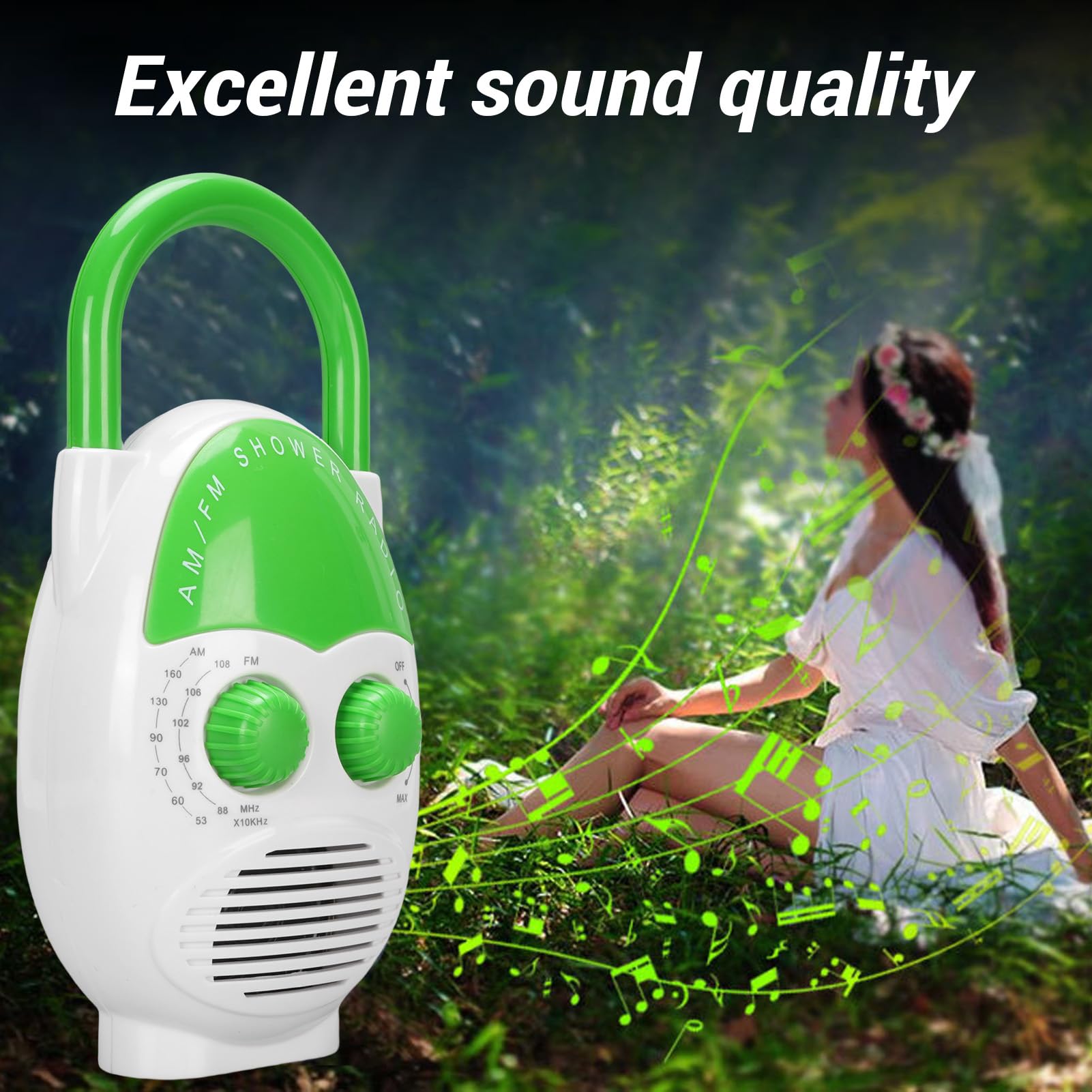 ASHATA Radio de Douche Portable AM ​​/ FM, Radio de Salle de Bain Suspendue avec Haut-Parleur intégré, Volume Réglable, Batterie Fonctionnant pour la Cuisine, Extérieur