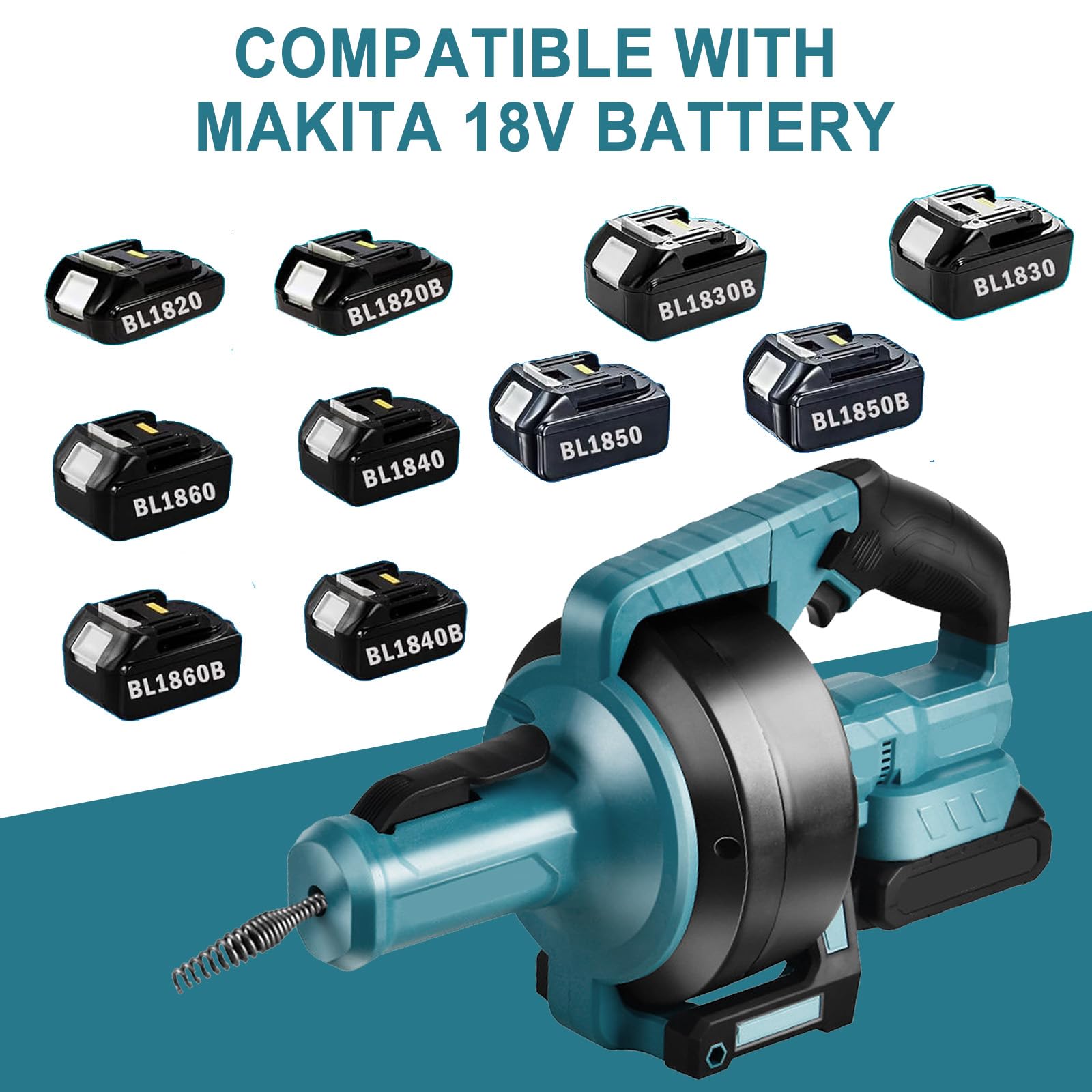 Nettoyeur de canalisations compatible avec batterie Makita 18 V, diamètre 9 mm, 7 m, spirale de nettoyage pour canalisations de Ø 16 à 85 mm, nettoyeur de canalisations électrique pour toilettes