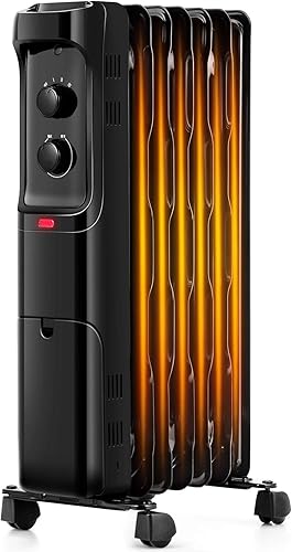 Miniatura 10 de Tangkula Calentador de radiador lleno de aceite de 1500 W, calentador eléctrico con 3 ajustes de calor, termostato ajustable, protección contra