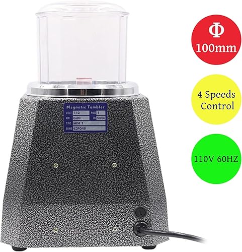 Miniatura 6 de RustyVioum KT-100 - Mini vaso magnético de 110 V, 60 Hz, pulidor de joyas con control de 4 velocidades, vaso de joyería para metales ligeros,