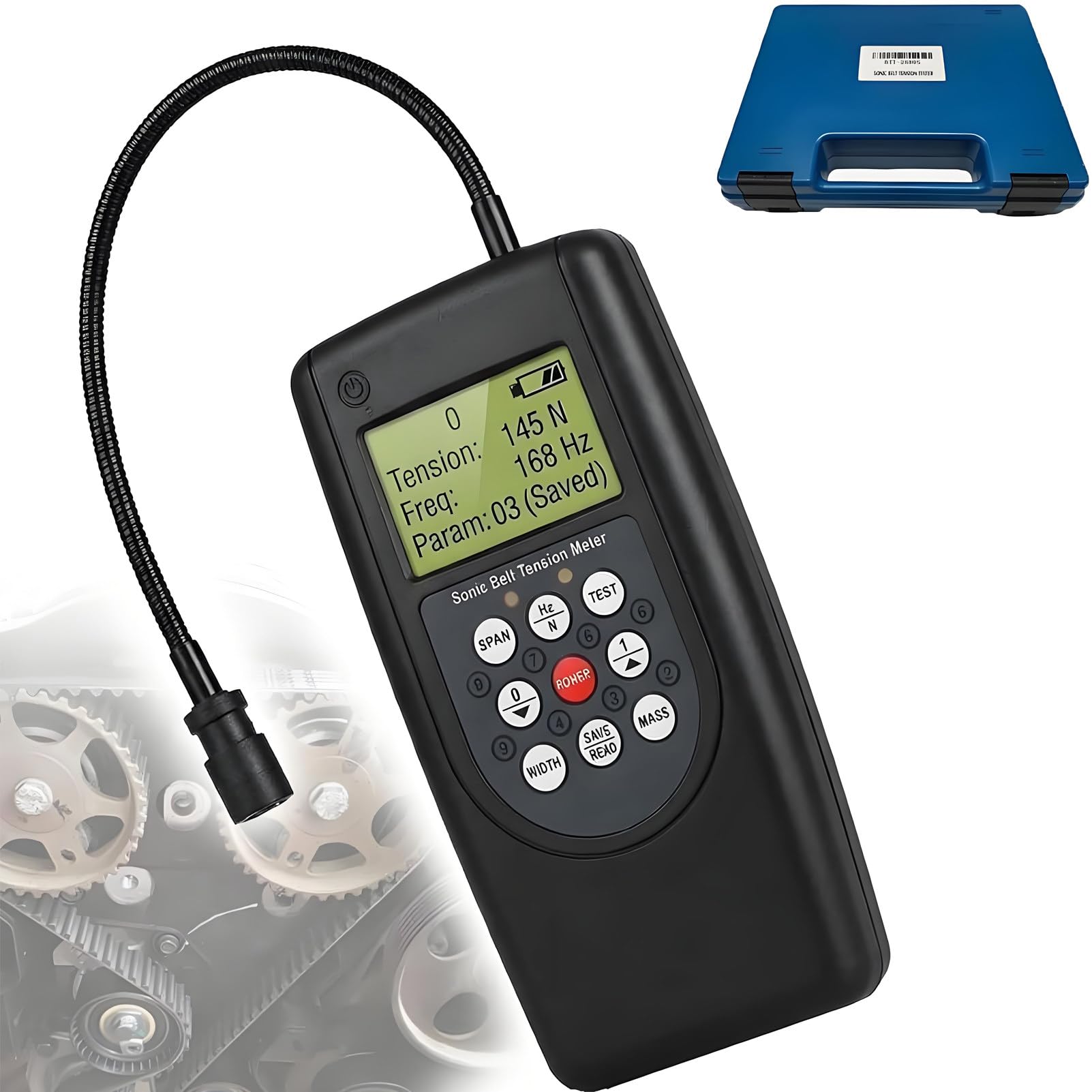 DNEPEI Sonic Belt Tension Tester for Timing, V-Ribbed & Serpentine Belts, Digital Frequency Gauge 10-680Hz with Non-Contact Probe, Data Storage for Car Engine & Conveyor Maintenance
