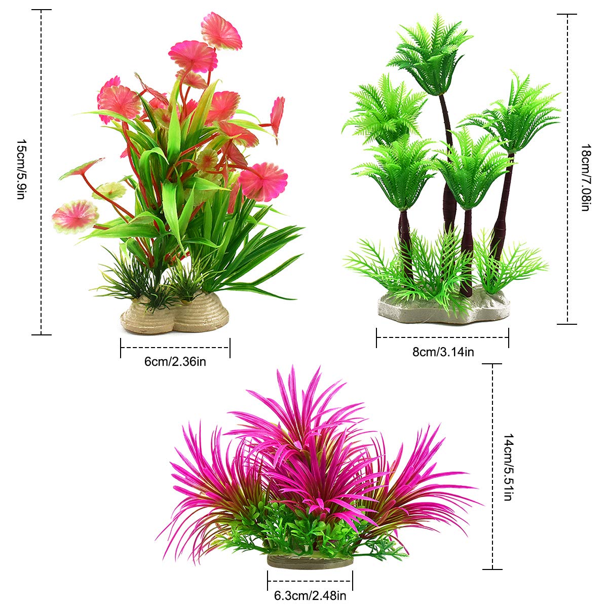 Lot De 11 Plantes Artificielles Pour Aquarium - Tailles 5 à 20 Cm, Couleurs Vives, Décoration étang, Tortue Incluse