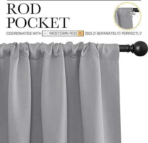 Miniatura 2 de NICETOWN - Paneles de cortinas opacas para ventana, con aislamiento térmico y bolsillo para cortinero, para sala de estar (2 panales, 42 pulgadas de