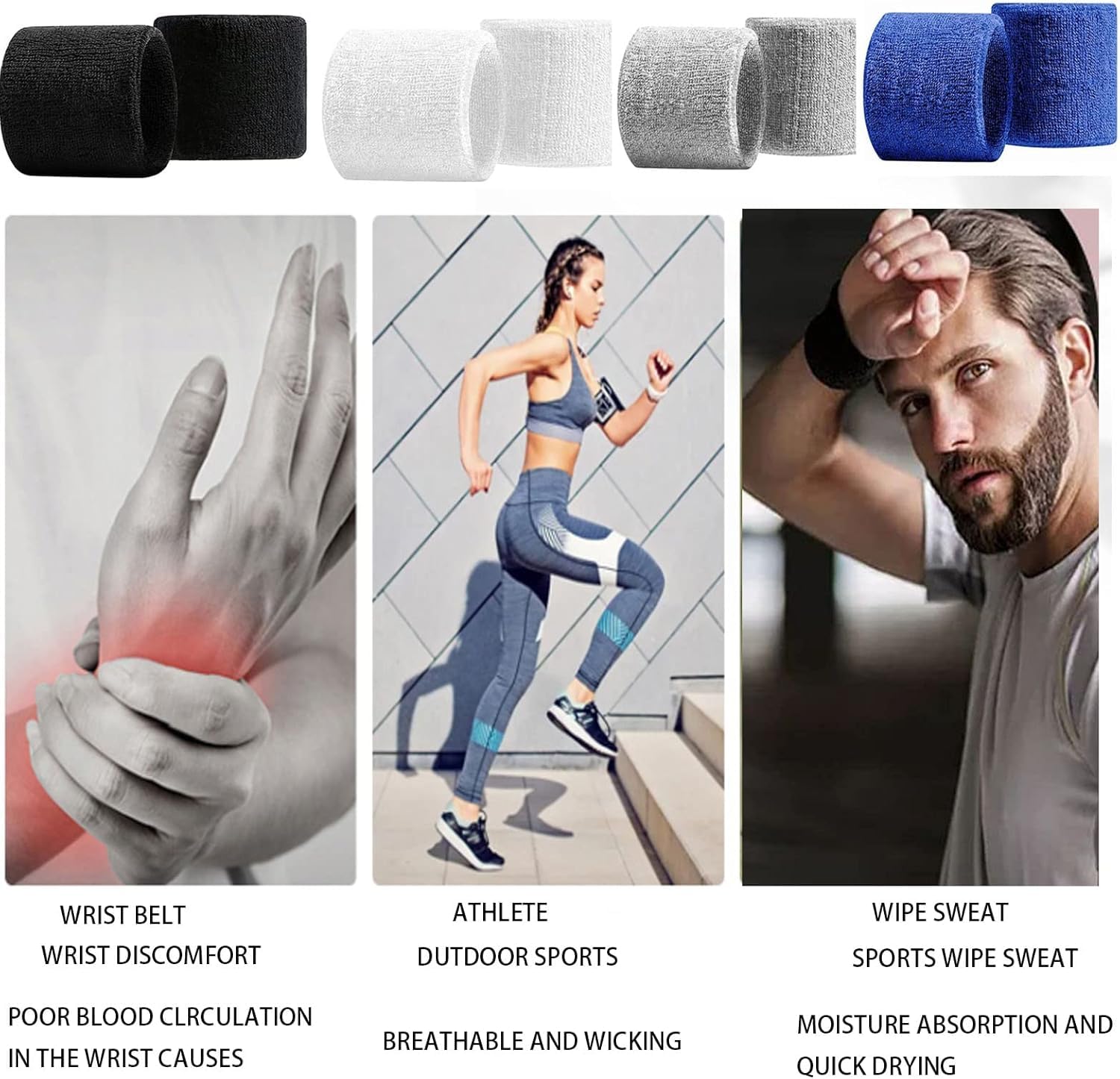 8-częściowy zestaw sportowych opasek przeciwpotnych unisex, elastyczne bransoletki fitness pochłaniające pot, idealne do biegania, siłowni, jogi i aktywności na świeżym powietrzu