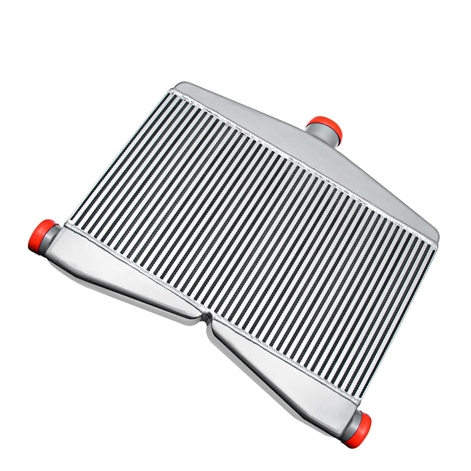 Intercooler doppio turbo, 24 x 33 x 8,9 cm, doppia uscita centrale 2 in 1 uscita, intercooler in alluminio