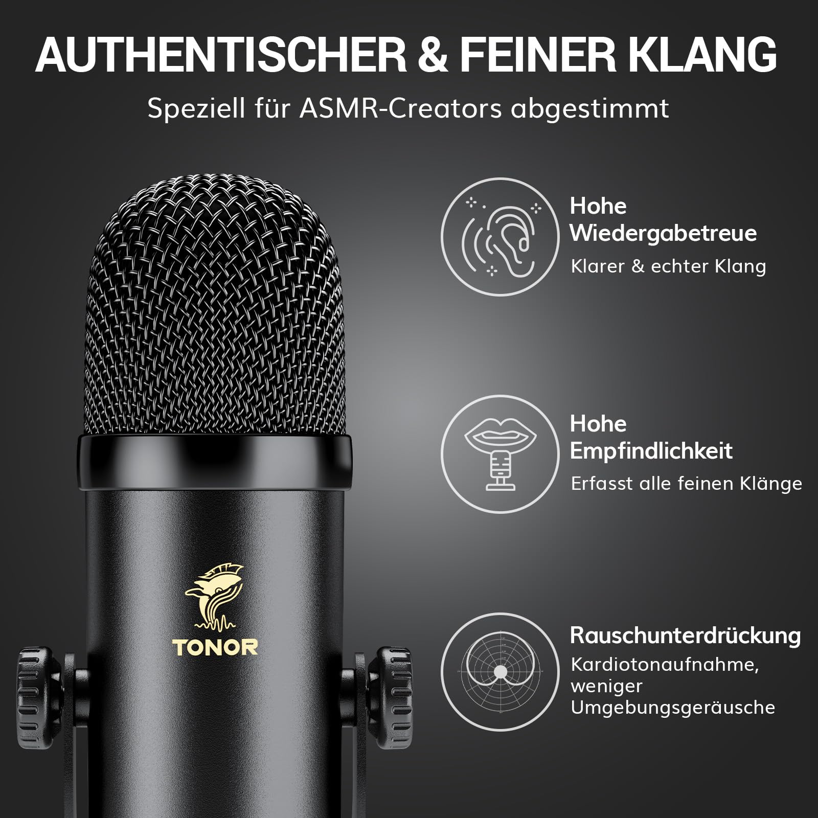 TONOR Podcast Mikrofon Set mit Audio Interface, ASMR Mikrofon, 2 Kondensatormikrofone, Audio Mixer, Lautstärkeregler, 3D Stereoklang, mit Fell-Windschutz, USB Microphone für PC/Handy, Schwarz