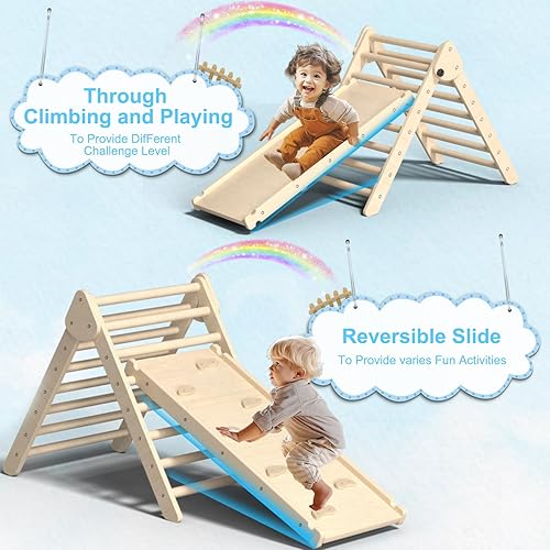 Miniatura 7 de XJD Juego de triángulos Pikler 7 en 1, juguetes de escalada plegables para niños pequeños, parque infantil interior para niños de 1 a 6 años, con